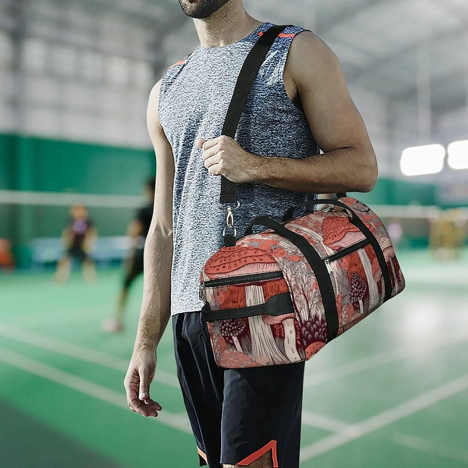 Gym Bag Cartoon Mushroom Duffel Bag for Men Women Overnight Bag with Shoe Compartment Workout Bags