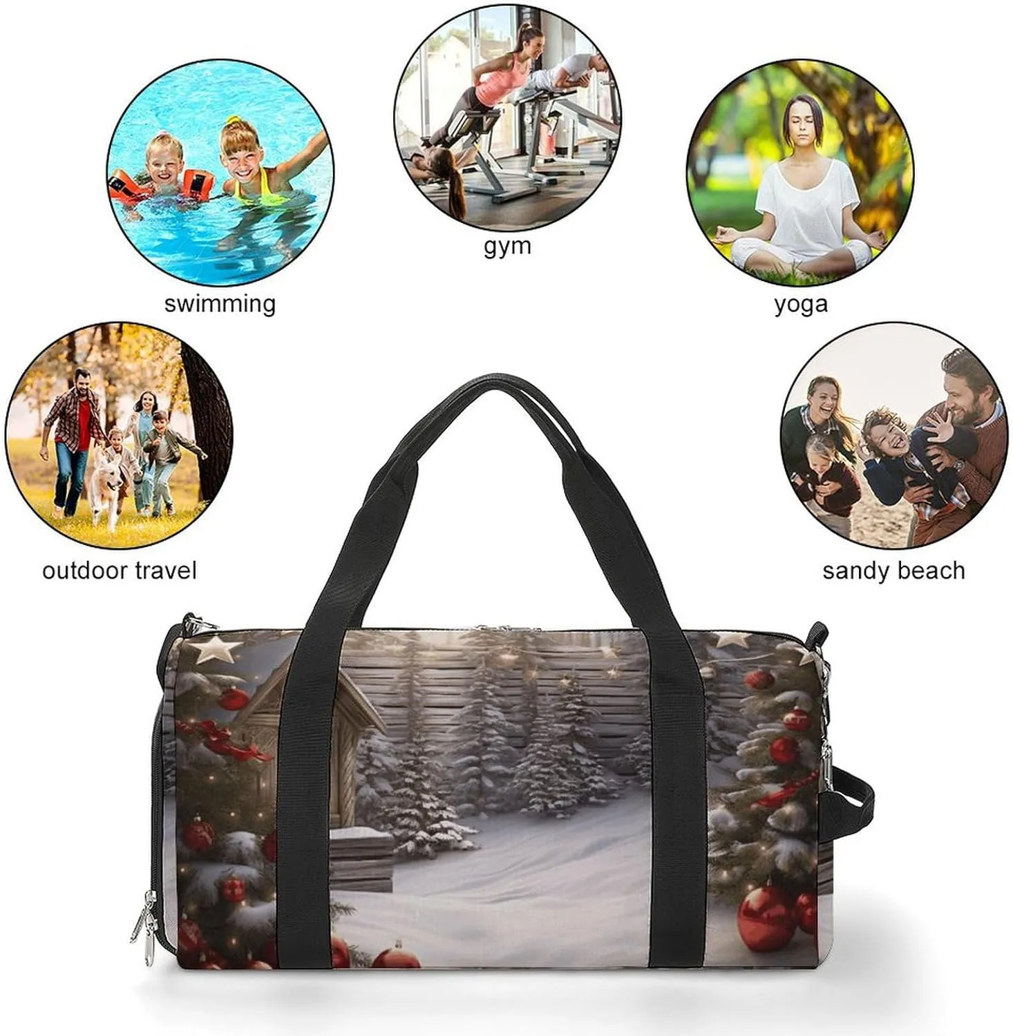 Gym Bag Christmas Wood Duffel Bag for Men Women Travel Overnight Bag with Shoe Compartment Workout Bags