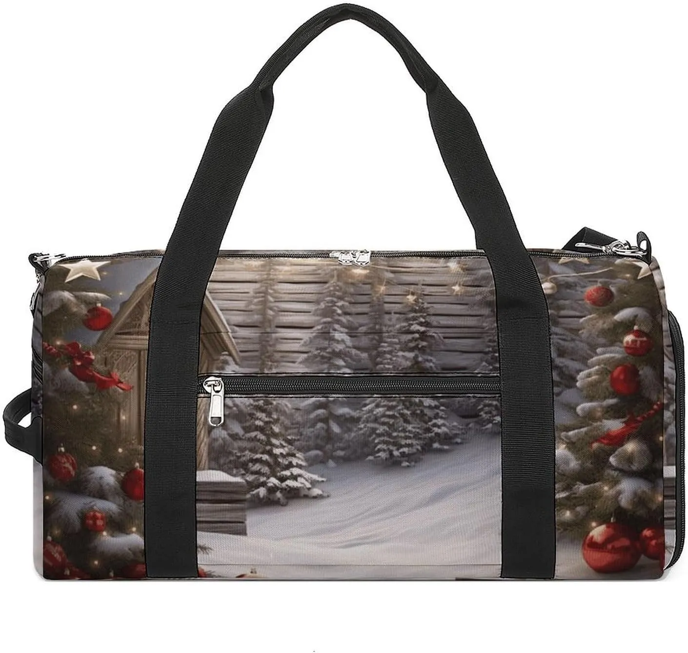 Gym Bag Christmas Wood Duffel Bag for Men Women Travel Overnight Bag with Shoe Compartment Workout Bags