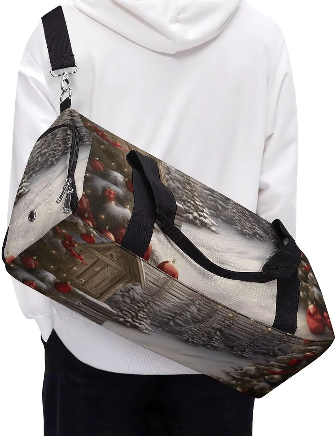 Gym Bag Christmas Wood Duffel Bag for Men Women Travel Overnight Bag with Shoe Compartment Workout Bags