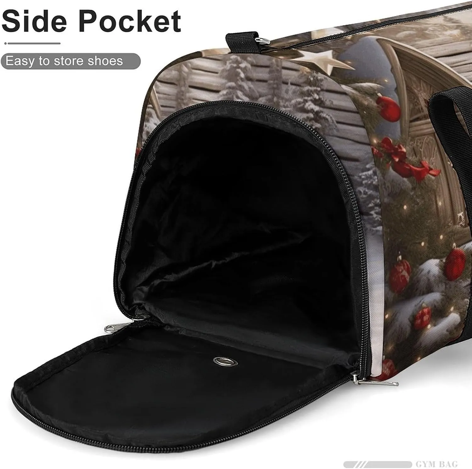 Gym Bag Christmas Wood Duffel Bag for Men Women Travel Overnight Bag with Shoe Compartment Workout Bags