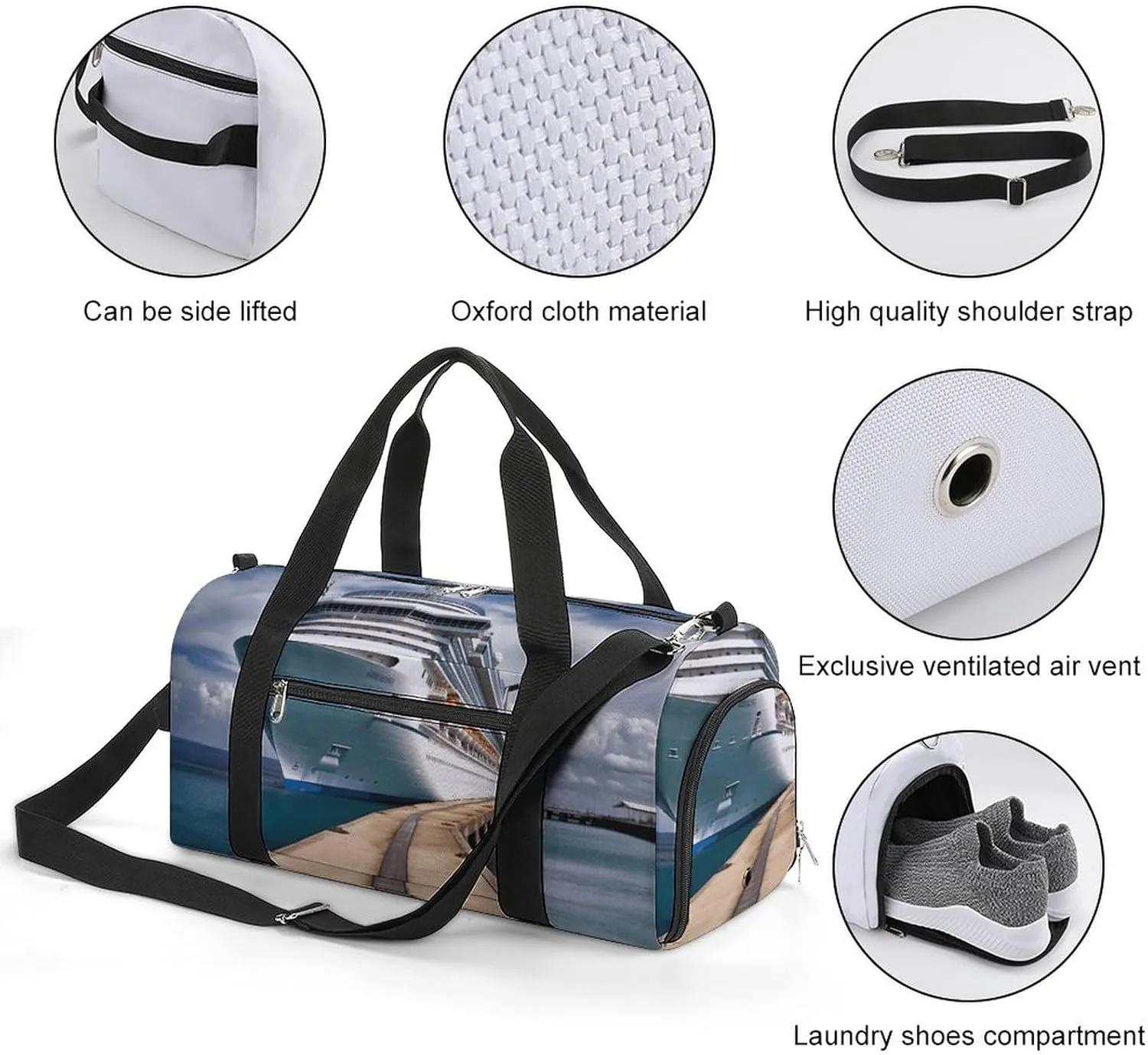 Gym Bag Cruise Ship Duffel Bag for Men Women Travel Overnight Bag with Shoe Compartment Workout Bags