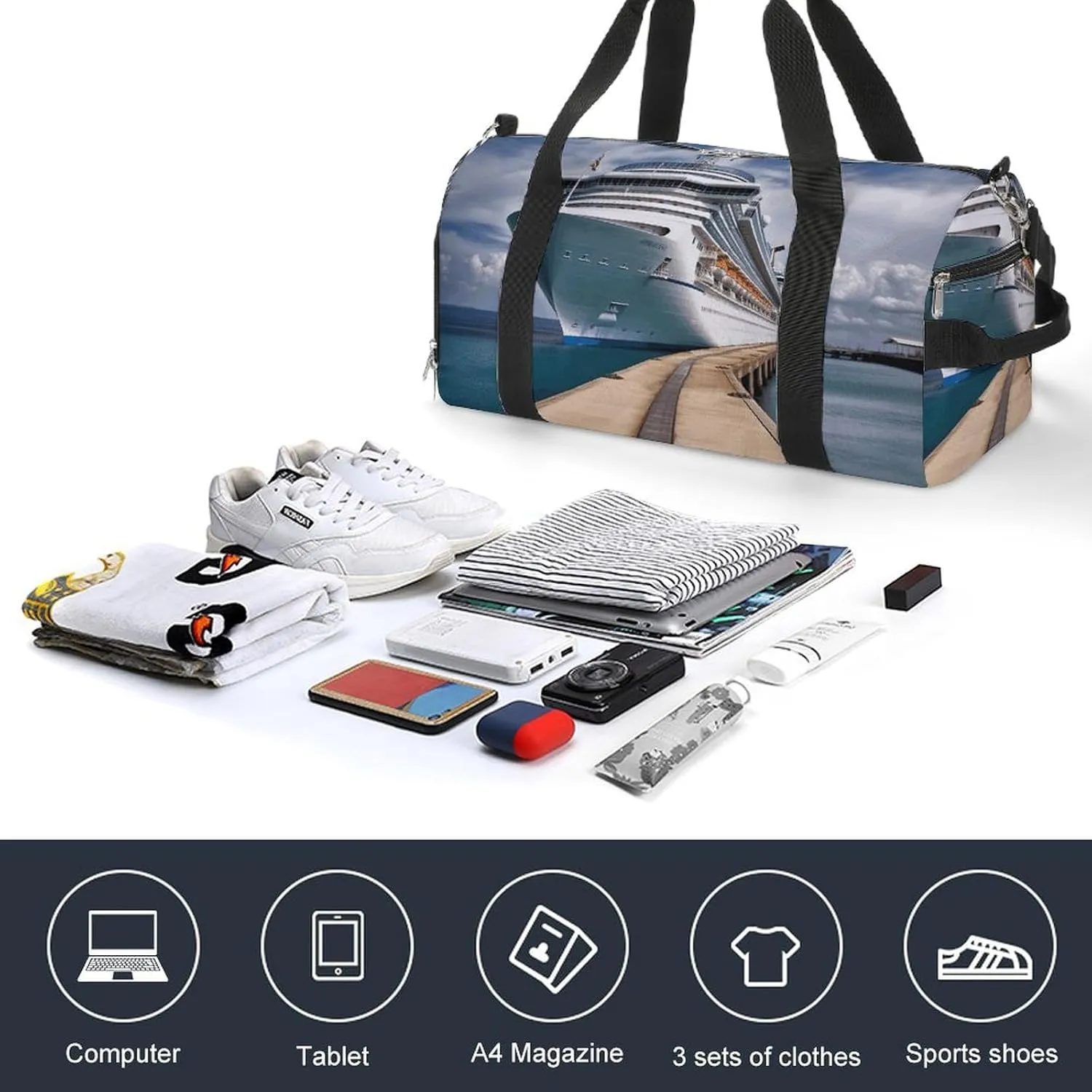 Gym Bag Cruise Ship Duffel Bag for Men Women Travel Overnight Bag with Shoe Compartment Workout Bags