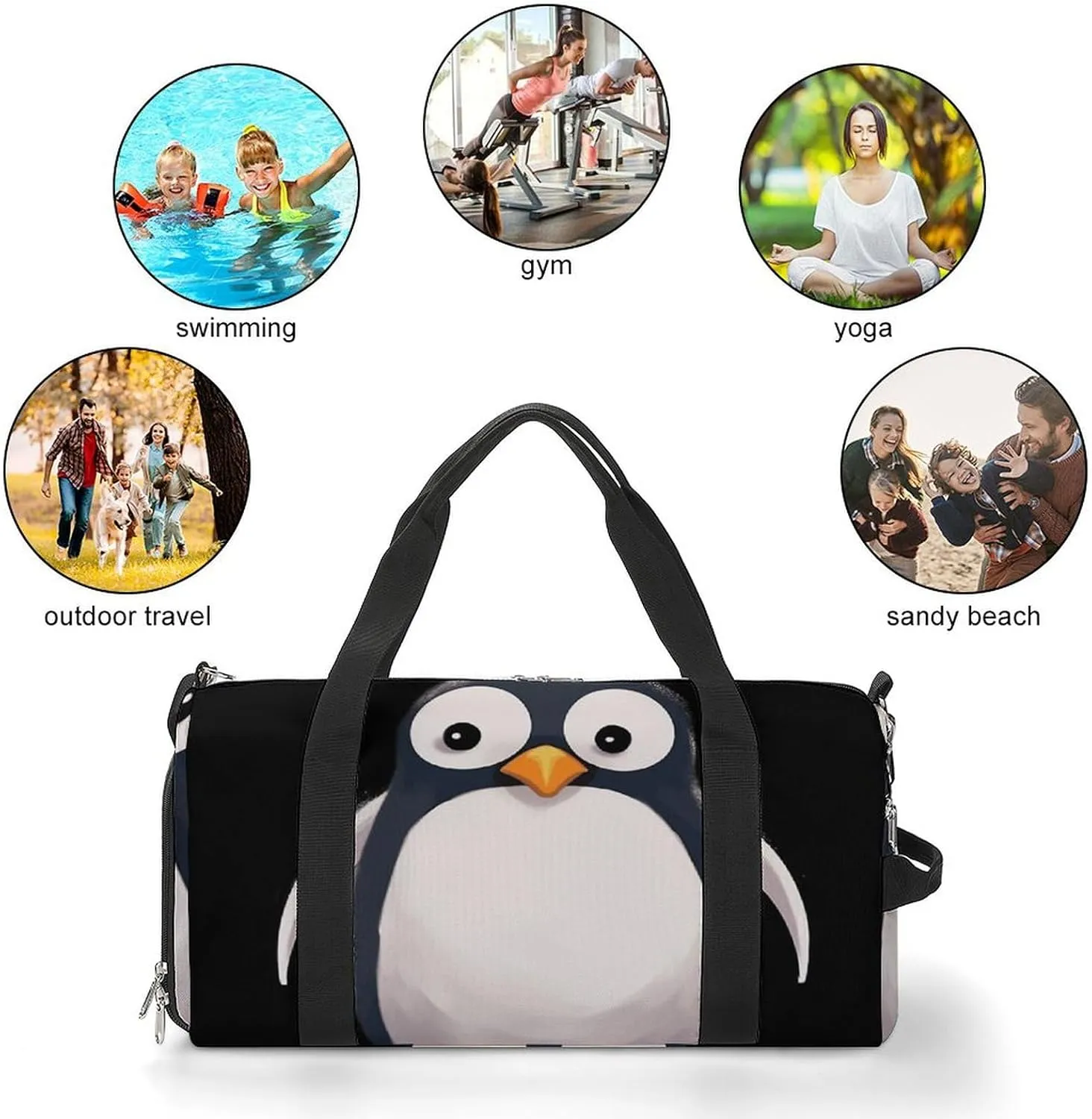 Gym Bag Cute Penguin Duffel Bag for Men Women Travel Overnight Bag with Shoe Compartment Workout Bags
