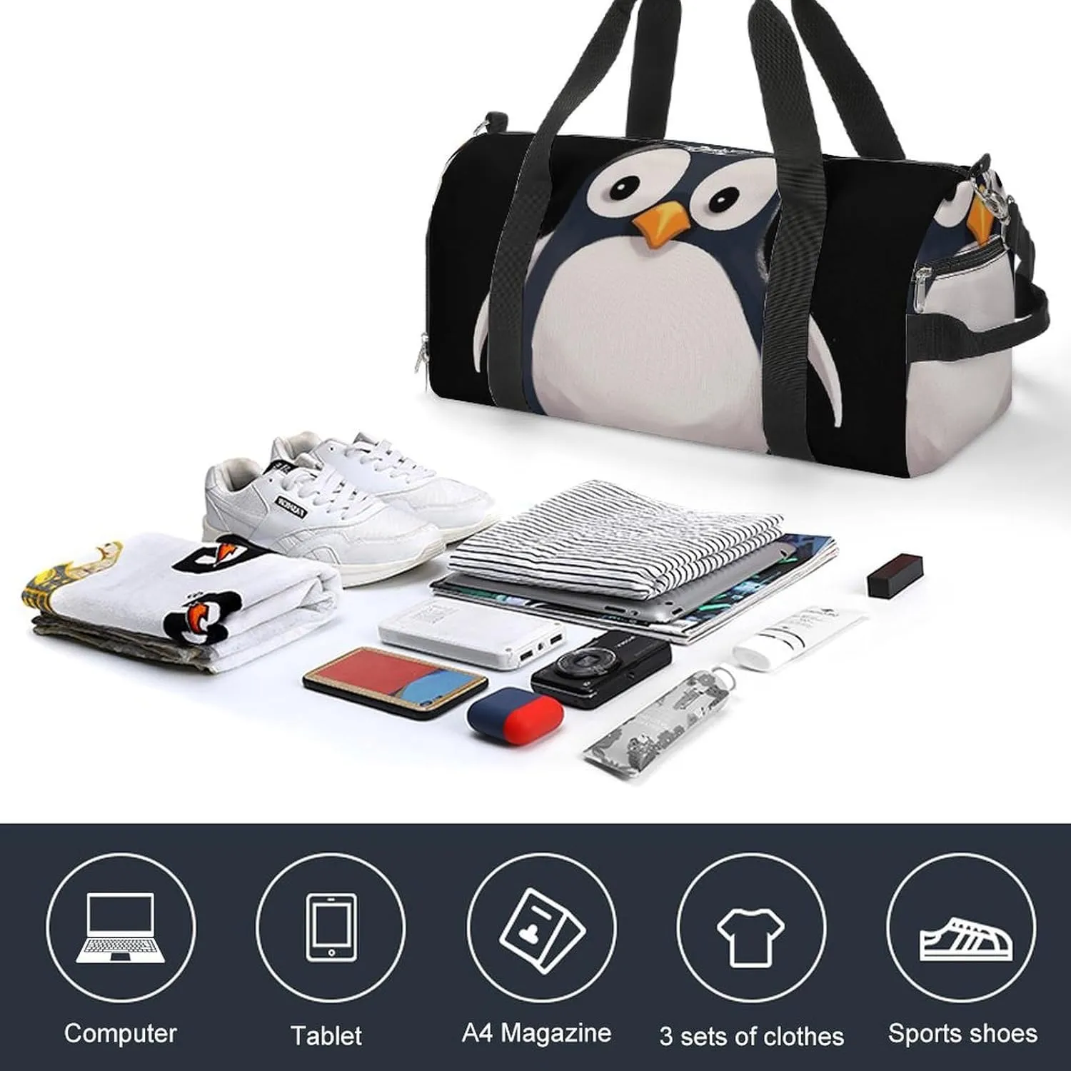 Gym Bag Cute Penguin Duffel Bag for Men Women Travel Overnight Bag with Shoe Compartment Workout Bags