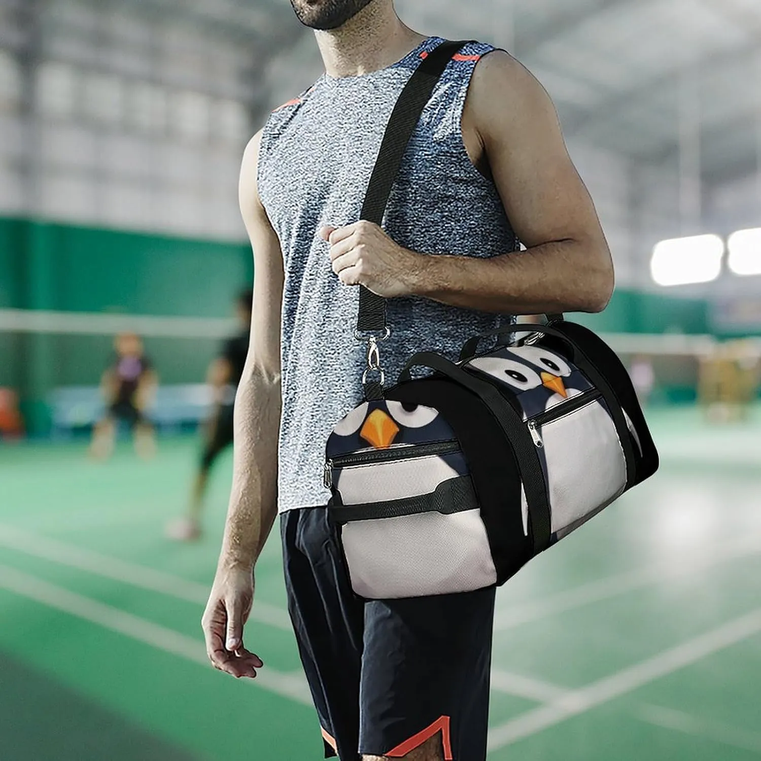Gym Bag Cute Penguin Duffel Bag for Men Women Travel Overnight Bag with Shoe Compartment Workout Bags