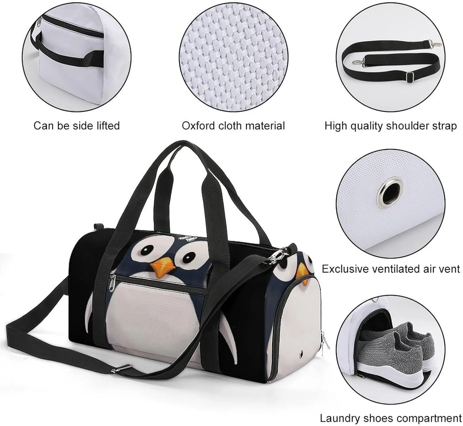 Gym Bag Cute Penguin Duffel Bag for Men Women Travel Overnight Bag with Shoe Compartment Workout Bags
