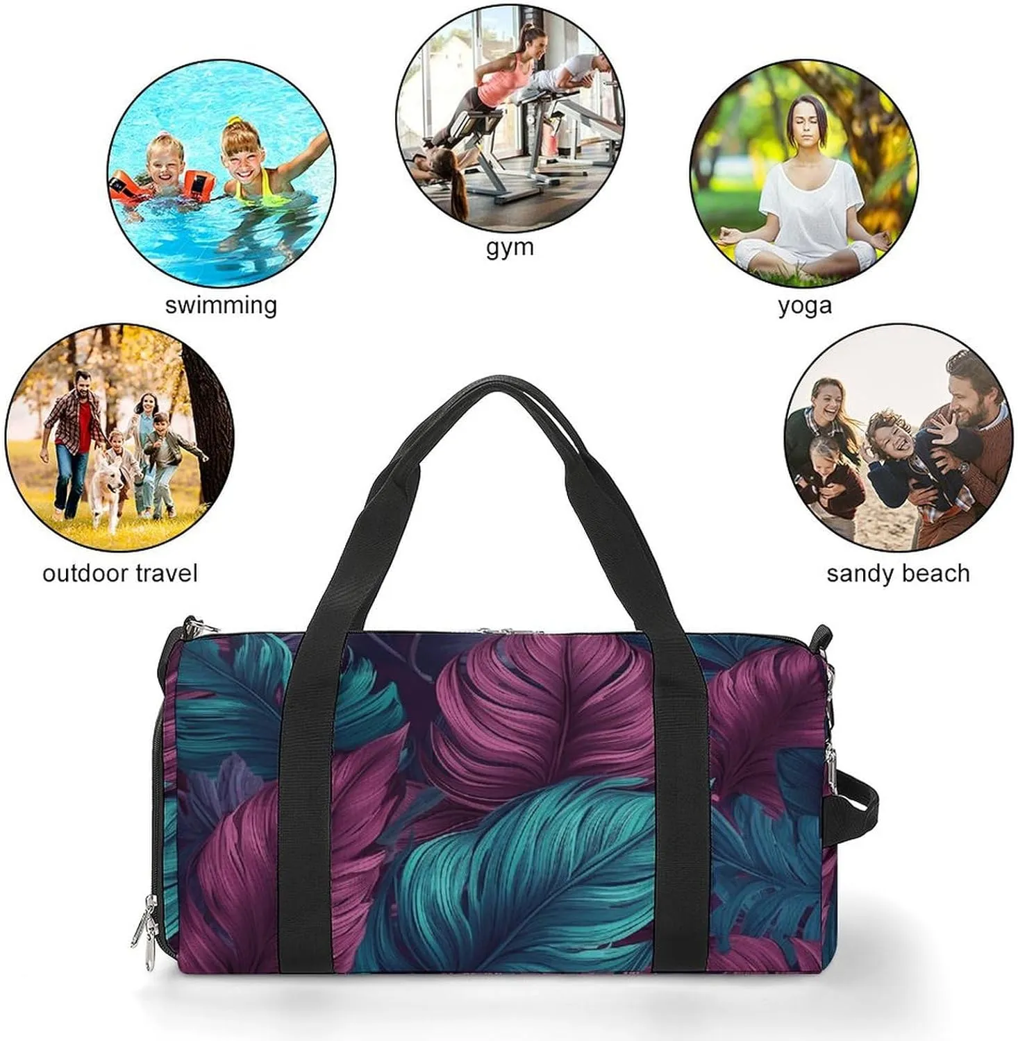 Gym Bag Different Leaves Duffel Bag for Men Women Overnight Bag with Shoe Compartment Workout Bags