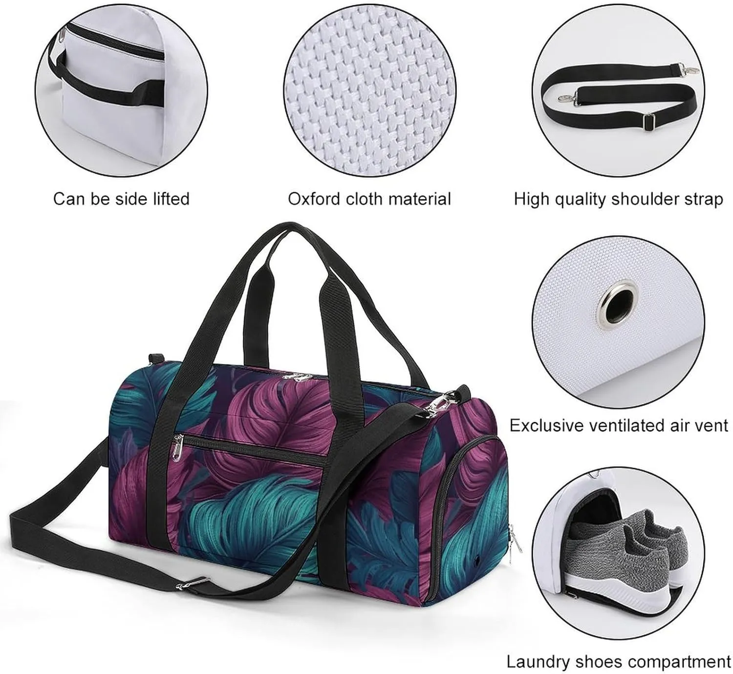 Gym Bag Different Leaves Duffel Bag for Men Women Overnight Bag with Shoe Compartment Workout Bags