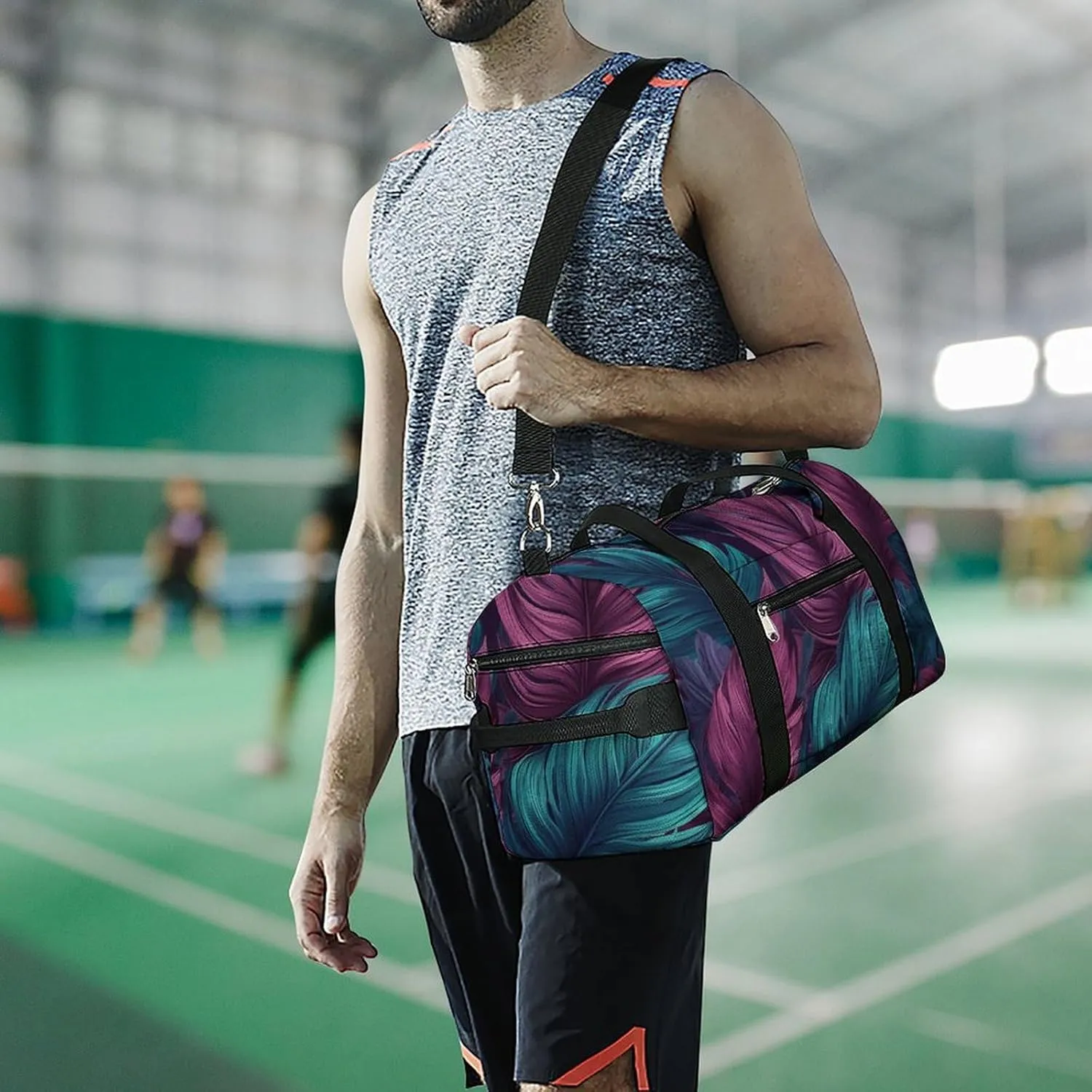 Gym Bag Different Leaves Duffel Bag for Men Women Overnight Bag with Shoe Compartment Workout Bags