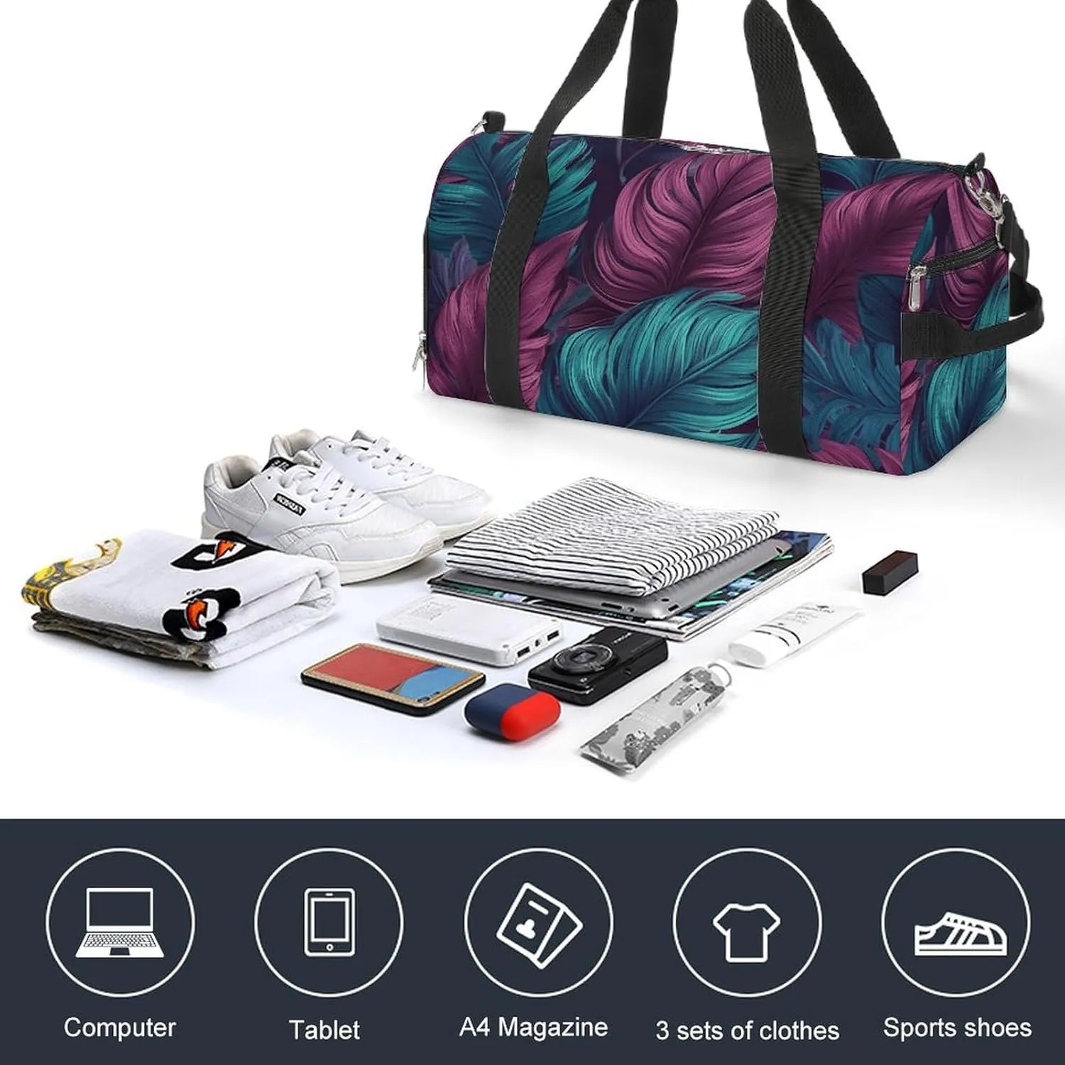 Gym Bag Different Leaves Duffel Bag for Men Women Overnight Bag with Shoe Compartment Workout Bags