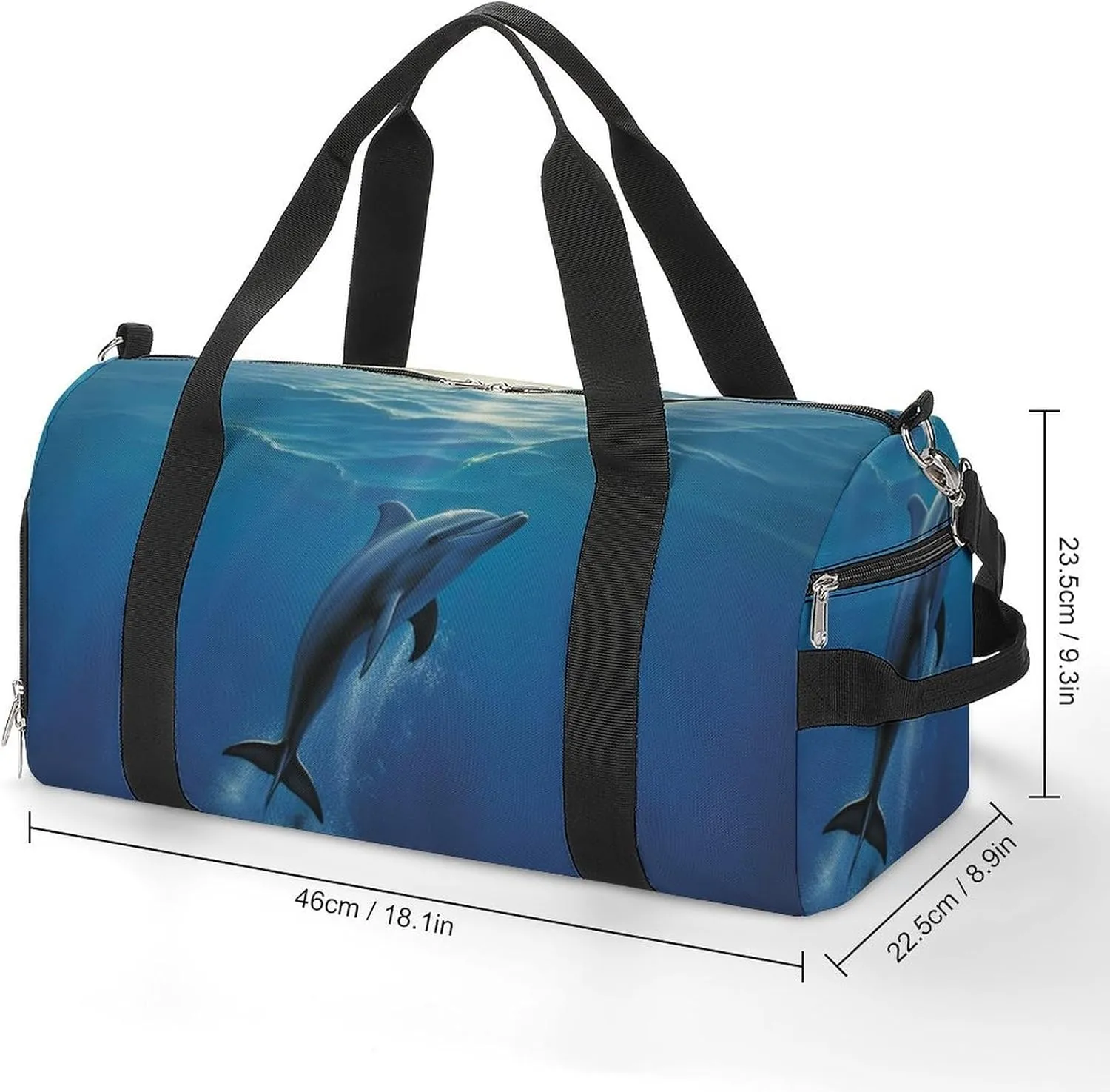 Gym Bag Dolphin In The Ocean Duffel Bag for Men Women Overnight Bag with Shoe Compartment Workout Bags