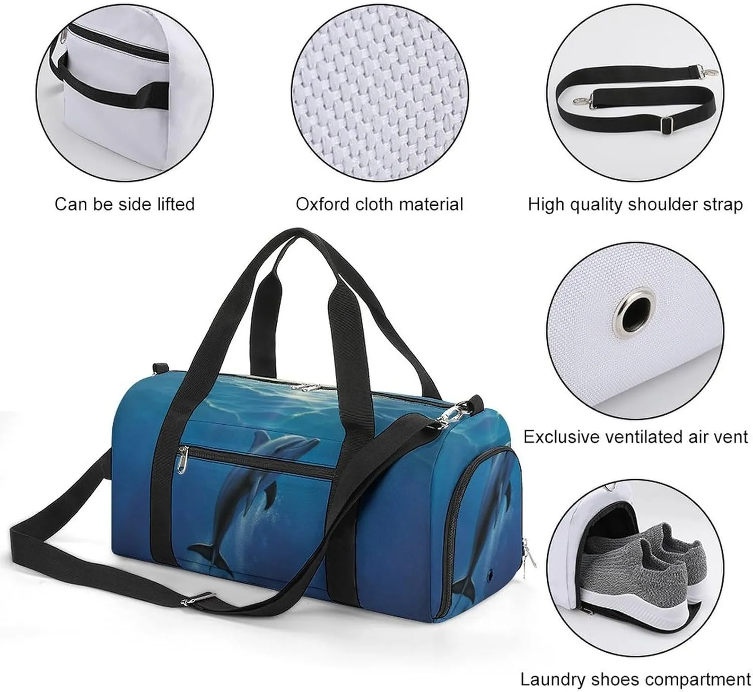 Gym Bag Dolphin In The Ocean Duffel Bag for Men Women Overnight Bag with Shoe Compartment Workout Bags