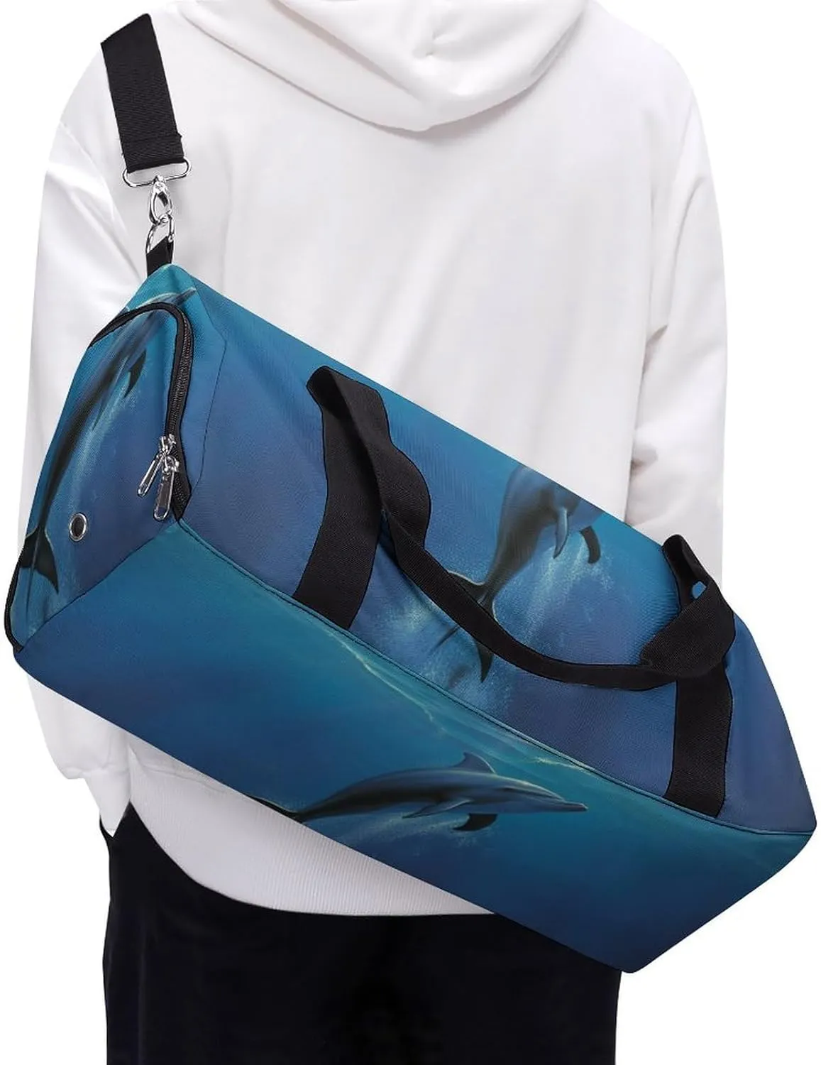 Gym Bag Dolphin In The Ocean Duffel Bag for Men Women Overnight Bag with Shoe Compartment Workout Bags