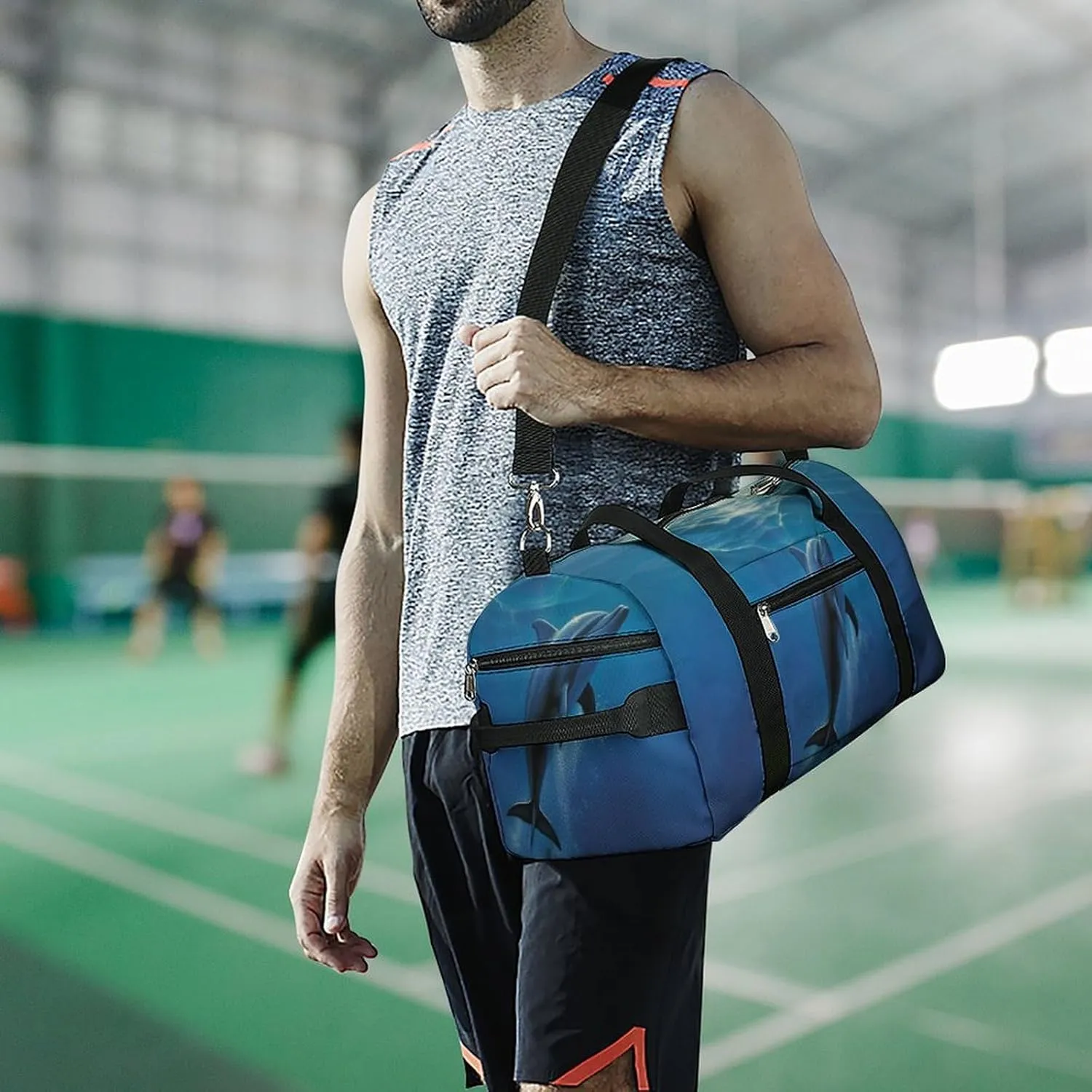 Gym Bag Dolphin In The Ocean Duffel Bag for Men Women Overnight Bag with Shoe Compartment Workout Bags