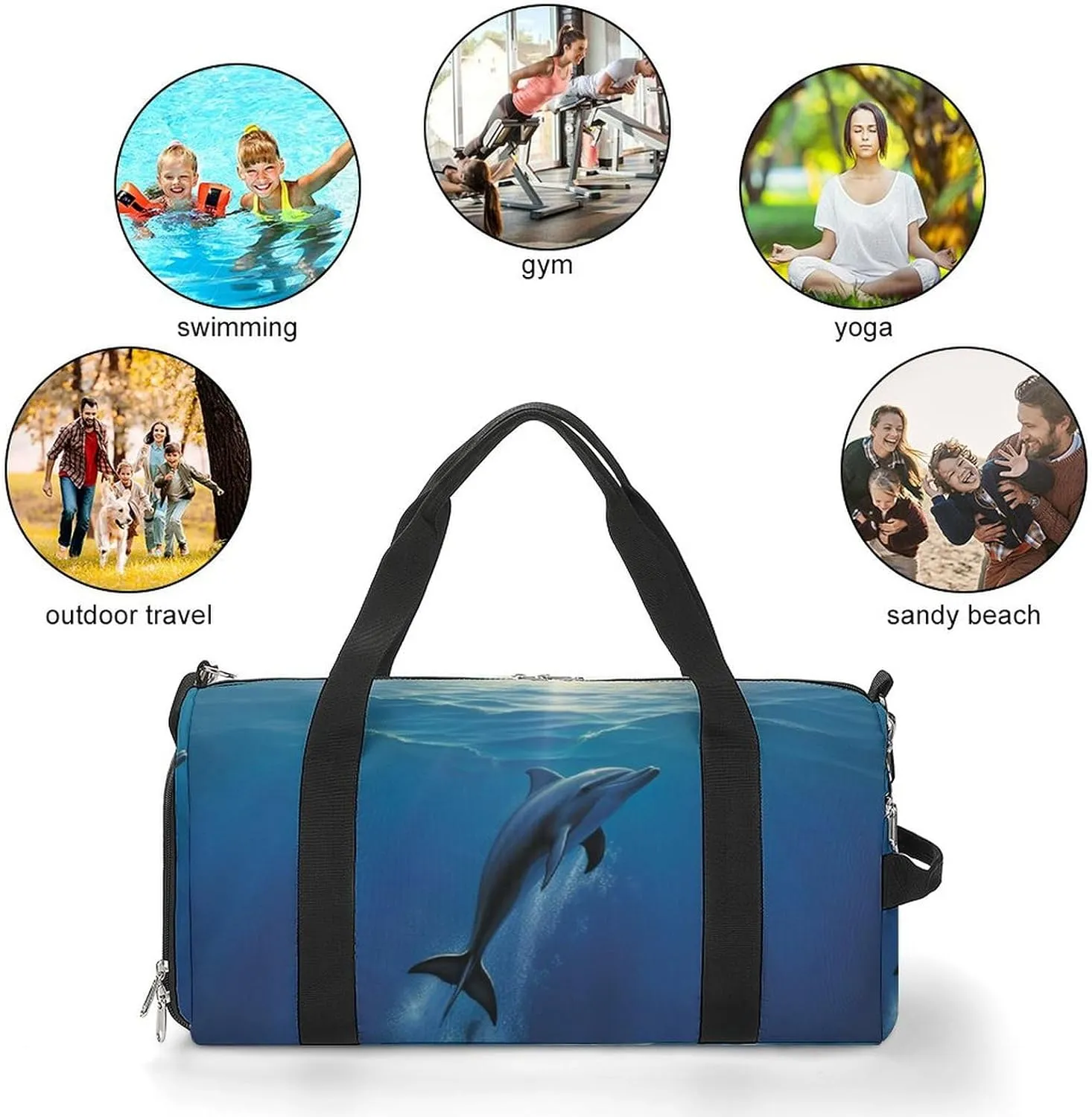 Gym Bag Dolphin In The Ocean Duffel Bag for Men Women Overnight Bag with Shoe Compartment Workout Bags