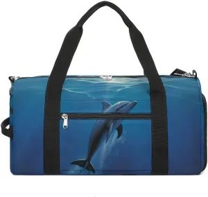 Gym Bag Dolphin In The Ocean Duffel Bag for Men Women Overnight Bag with Shoe Compartment Workout Bags