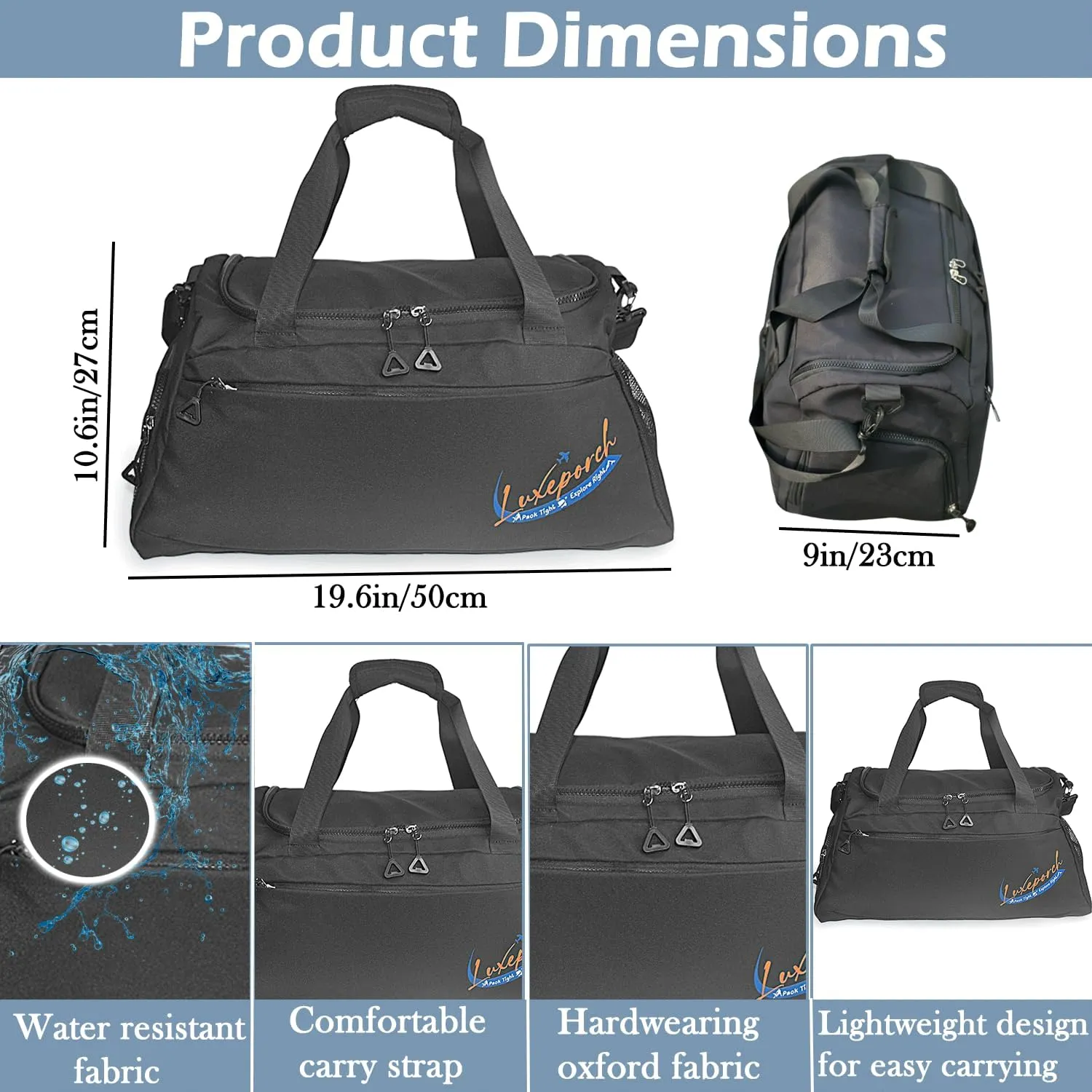 Gym Bag for Men with Shoe Compartment & Wet pocket, Sports bag for men, Tactical Duffle Bag for Men, Multipurpose Weekender Overnight Bag for Travel, Sports, Fitness & Workout (Black)