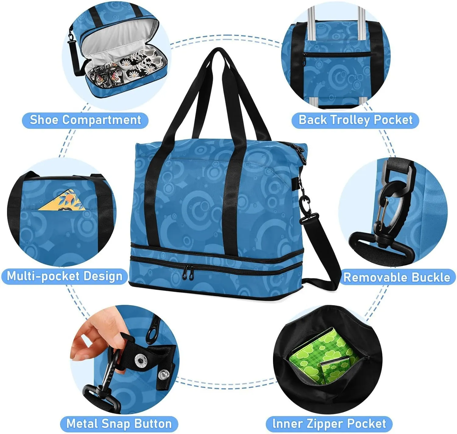 Gym Bag for Women Duffel Bags for Traveling Sports Bag with Shoe Compartment Dual Handles Removable Strap Multi Pockets Large Capacity Fashionable Blue
