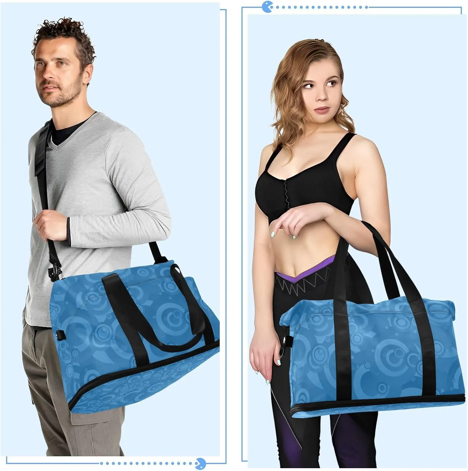 Gym Bag for Women Duffel Bags for Traveling Sports Bag with Shoe Compartment Dual Handles Removable Strap Multi Pockets Large Capacity Fashionable Blue