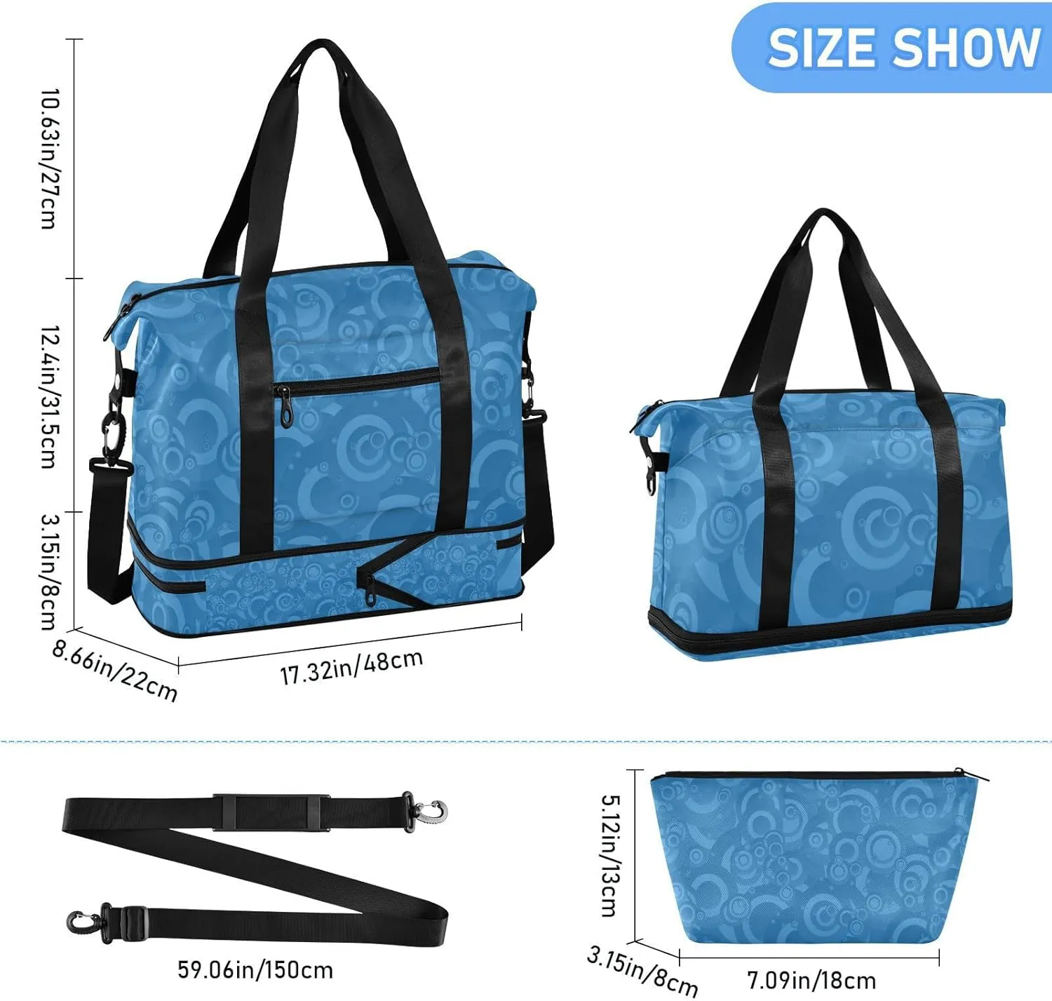 Gym Bag for Women Duffel Bags for Traveling Sports Bag with Shoe Compartment Dual Handles Removable Strap Multi Pockets Large Capacity Fashionable Blue
