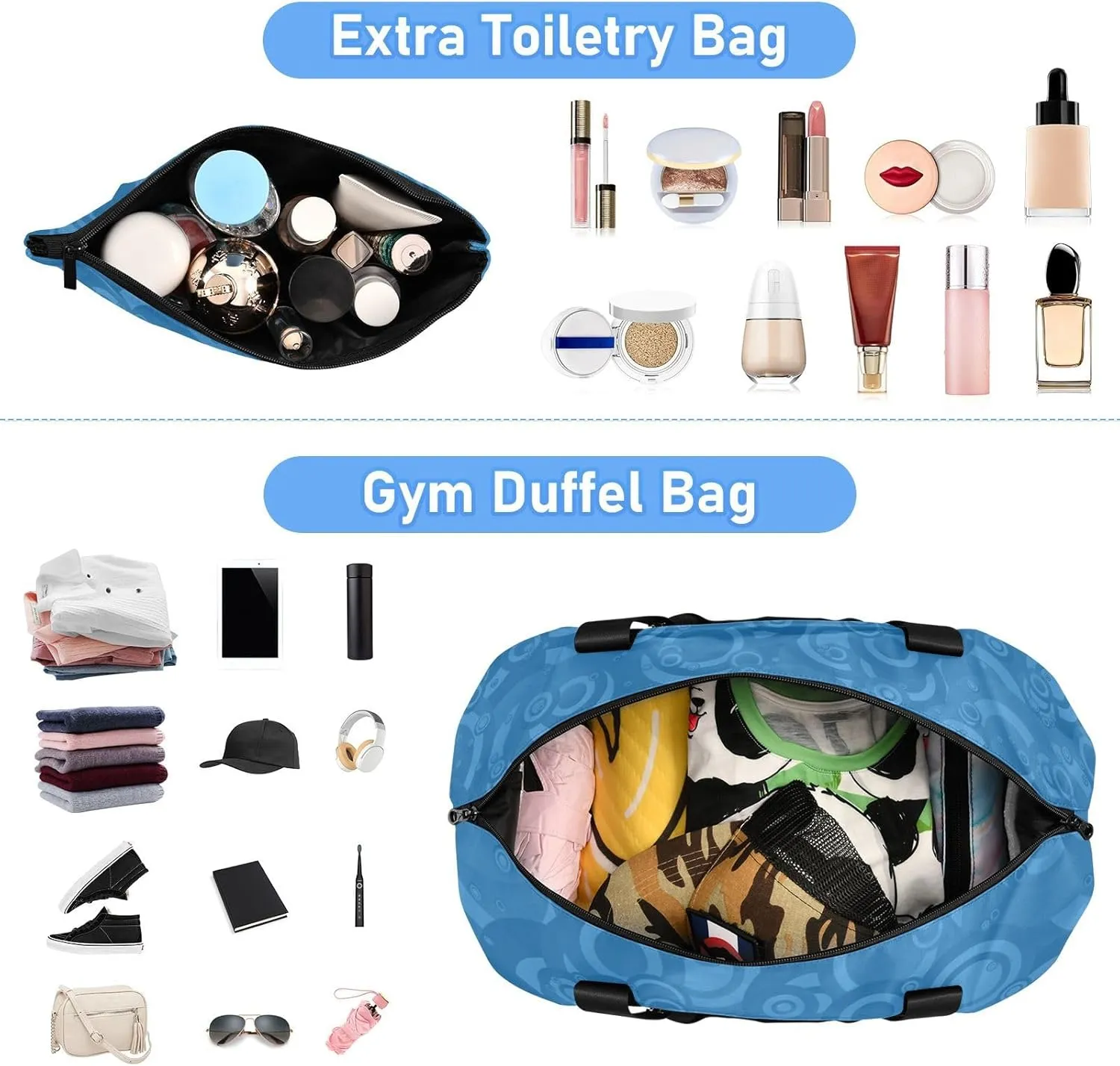 Gym Bag for Women Duffel Bags for Traveling Sports Bag with Shoe Compartment Dual Handles Removable Strap Multi Pockets Large Capacity Fashionable Blue