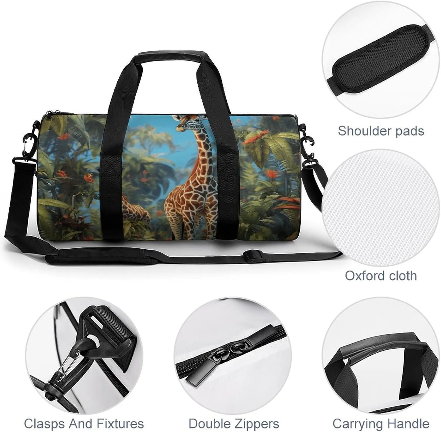 Gym Bag Jungle Giraffe Duffel Bag for Men Women Overnight Bag with Shoe Compartment Workout Bags