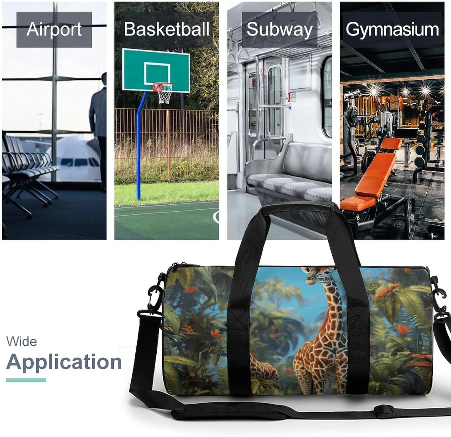 Gym Bag Jungle Giraffe Duffel Bag for Men Women Overnight Bag with Shoe Compartment Workout Bags