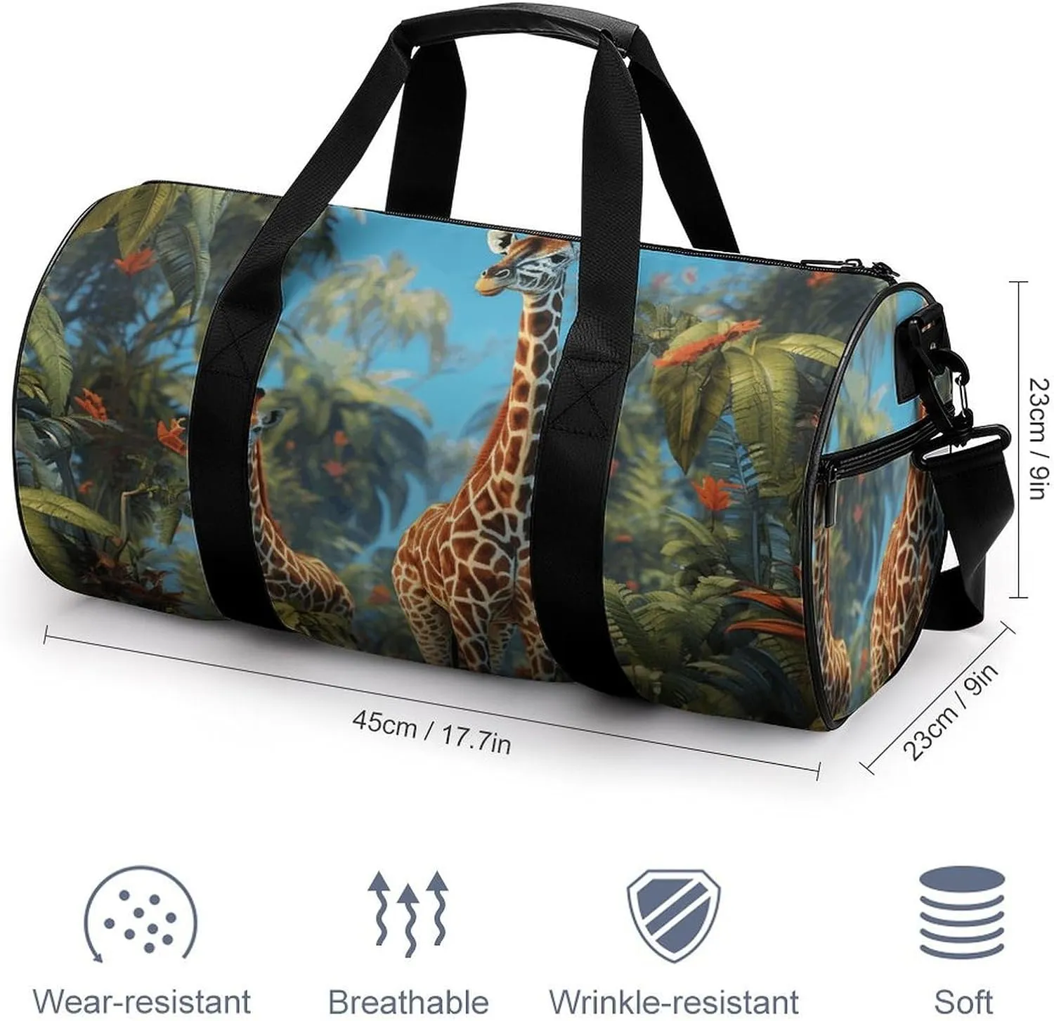 Gym Bag Jungle Giraffe Duffel Bag for Men Women Overnight Bag with Shoe Compartment Workout Bags