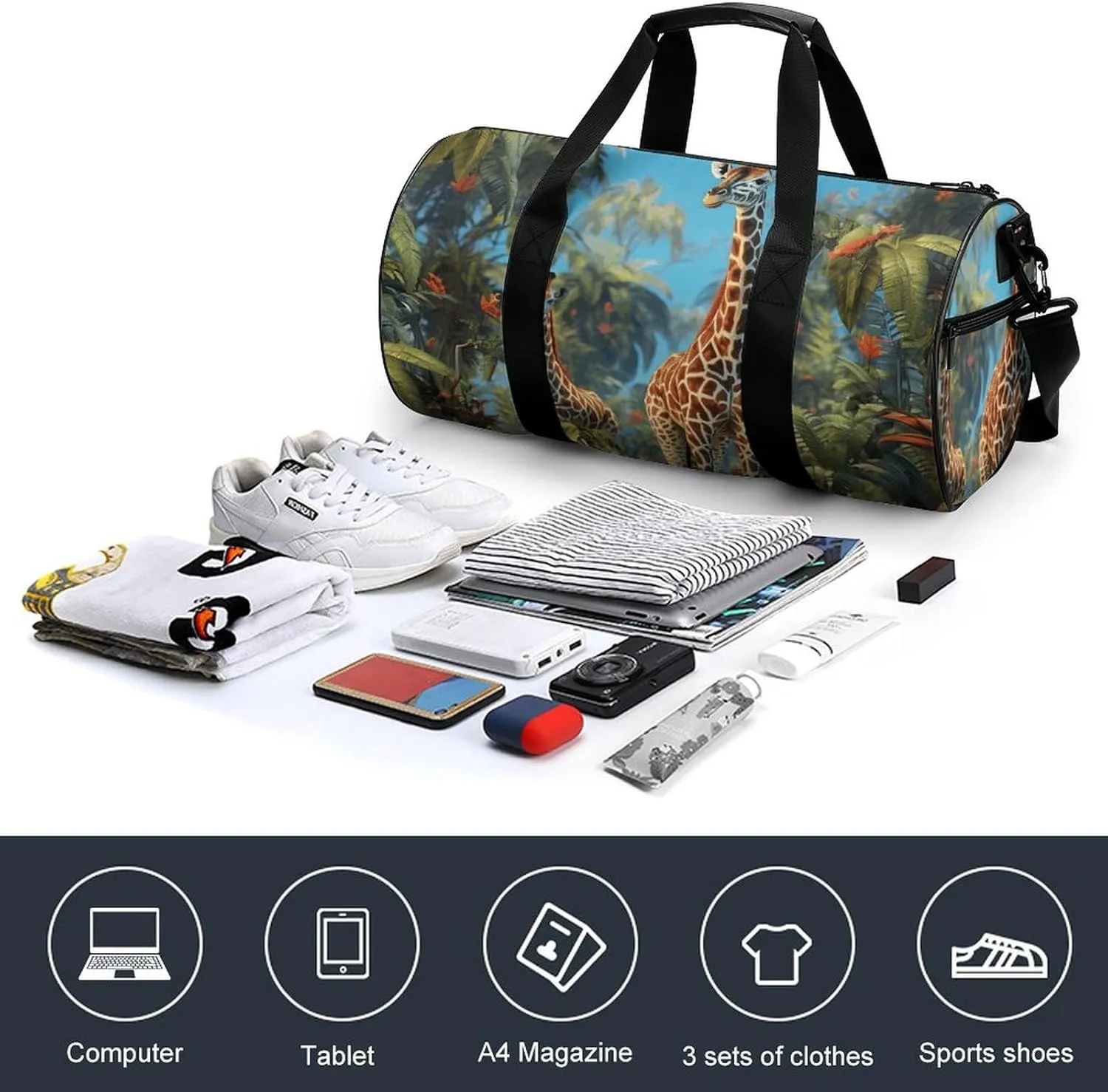 Gym Bag Jungle Giraffe Duffel Bag for Men Women Overnight Bag with Shoe Compartment Workout Bags