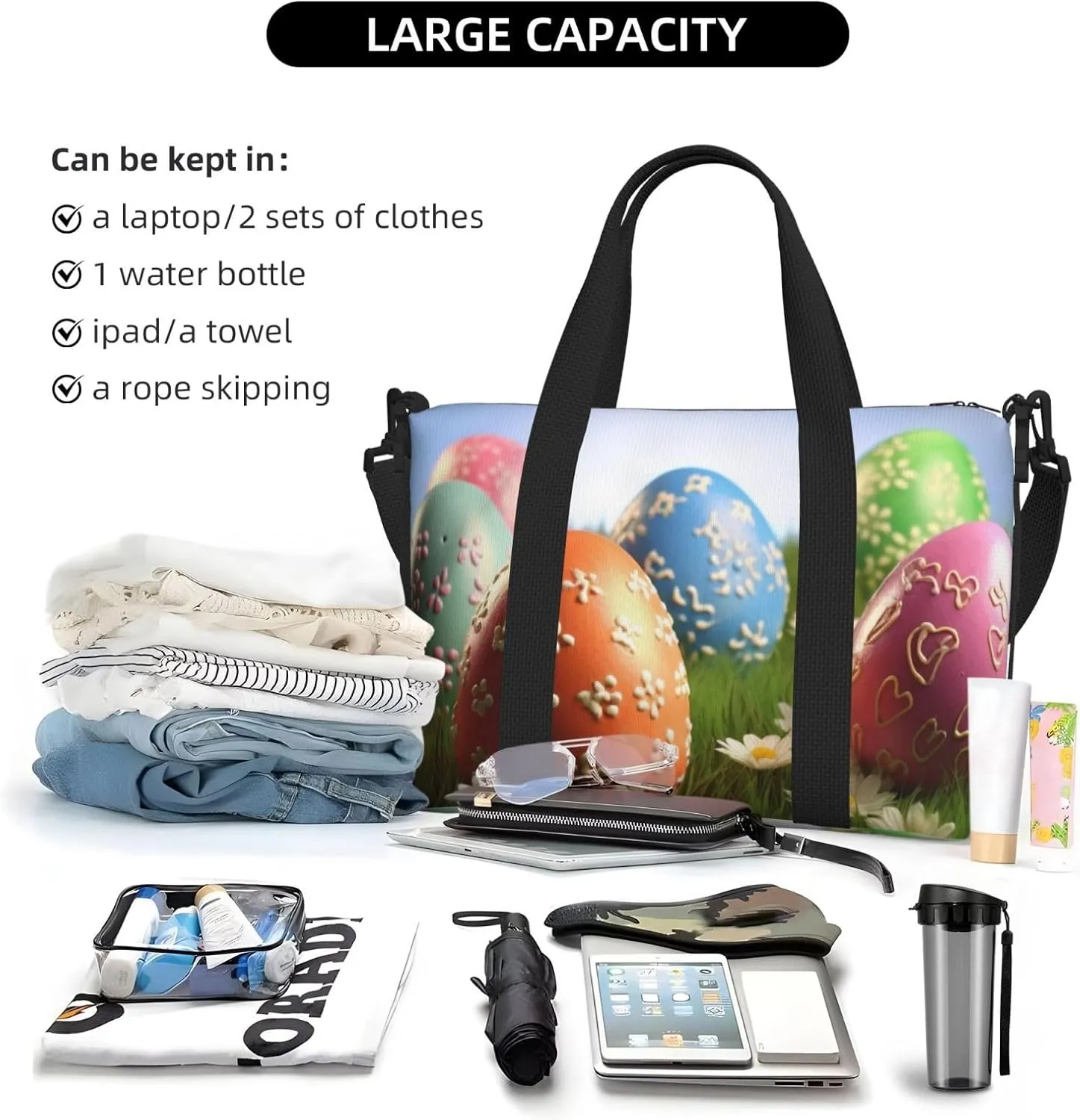 Gym Bag Lovely Easter Egg Duffel Bag for Men Women Travel Overnight Bag with Shoe Compartment Workout Bags