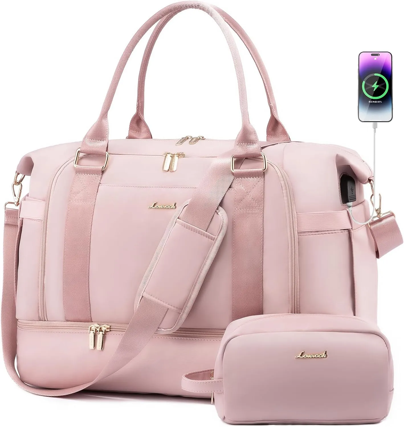 Gym Bag LOVEVOOK Travel Duffel Bag with USB Charging Port,Weekender Bags for Women with Shoe Compartment,Carry on Overnight Bag with Toiletry Bag,Hospital Bags for Labor and Deliver
