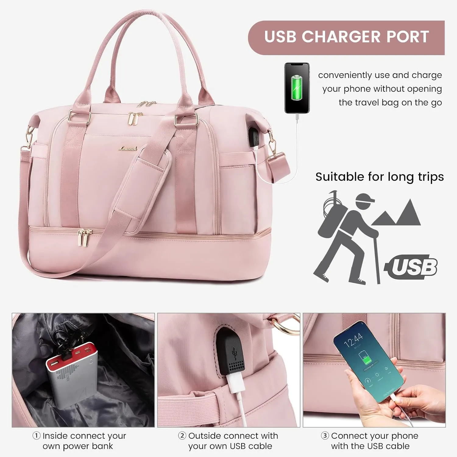 Gym Bag LOVEVOOK Travel Duffel Bag with USB Charging Port,Weekender Bags for Women with Shoe Compartment,Carry on Overnight Bag with Toiletry Bag,Hospital Bags for Labor and Deliver