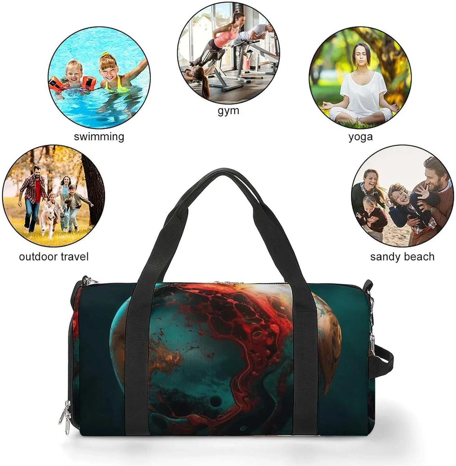 Gym Bag Marble Ball Duffel Bag for Men Women Travel Overnight Bag with Shoe Compartment Workout Bags