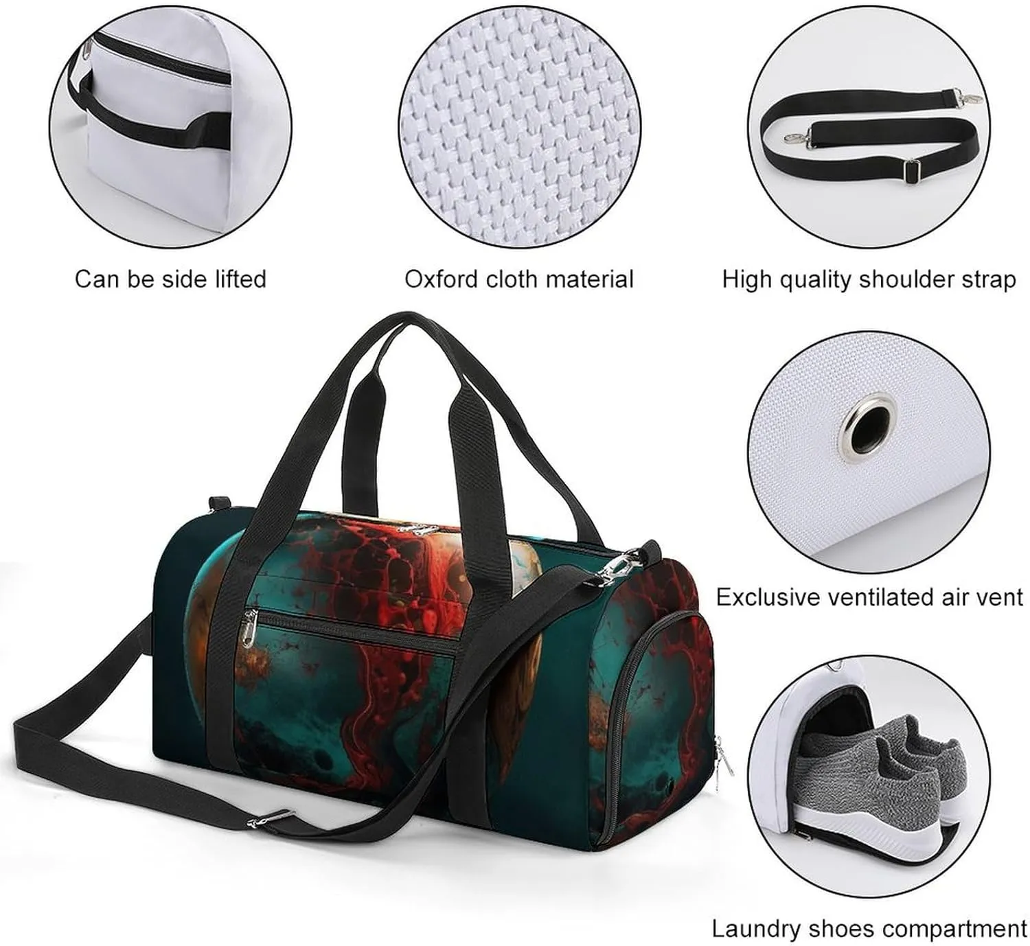 Gym Bag Marble Ball Duffel Bag for Men Women Travel Overnight Bag with Shoe Compartment Workout Bags