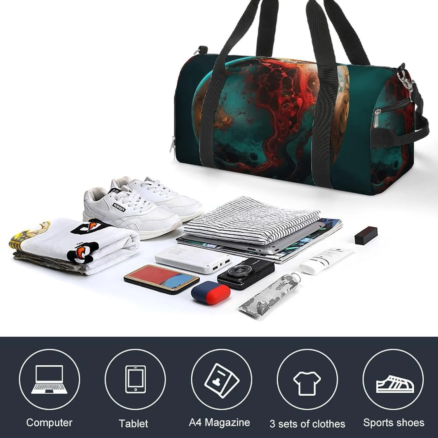 Gym Bag Marble Ball Duffel Bag for Men Women Travel Overnight Bag with Shoe Compartment Workout Bags