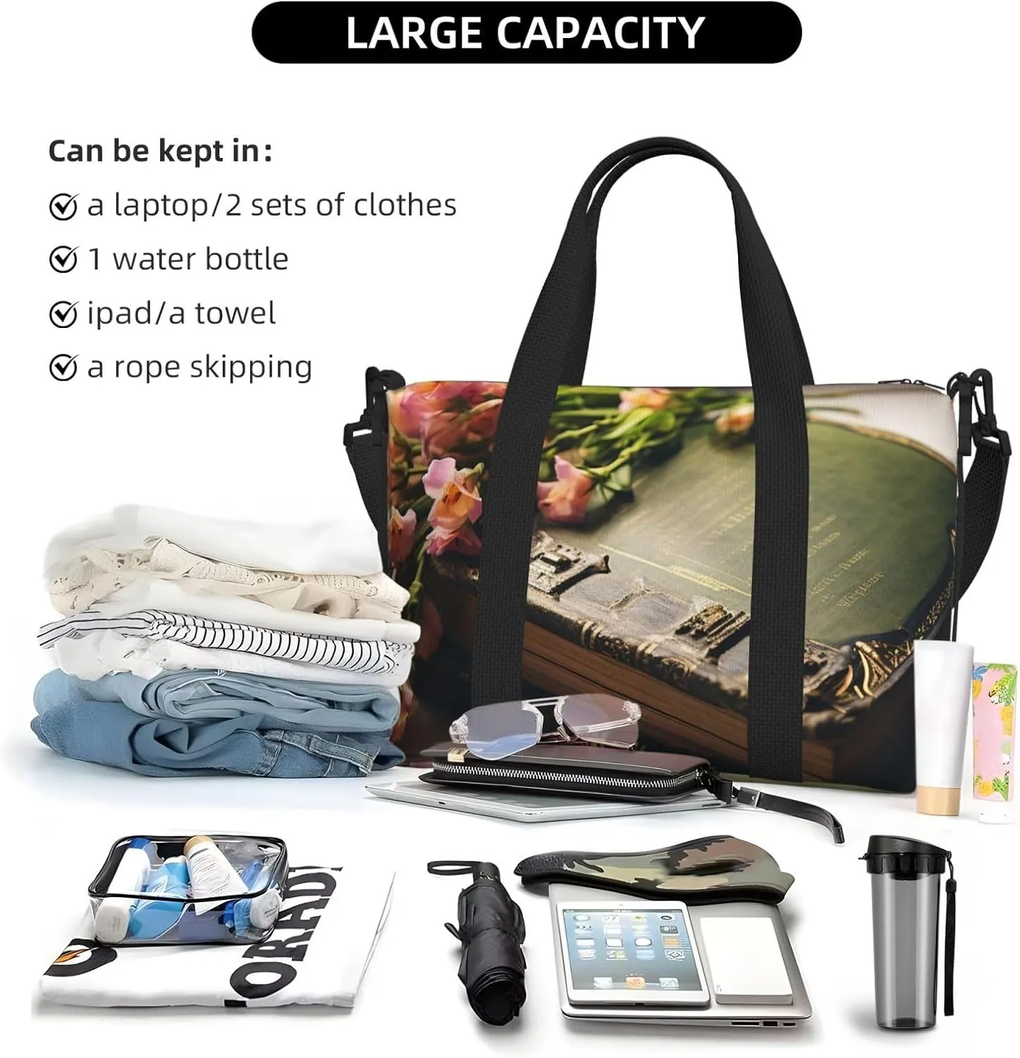 Gym Bag Old Book Duffel Bag for Men Women Travel Overnight Bag with Shoe Compartment Workout Bags