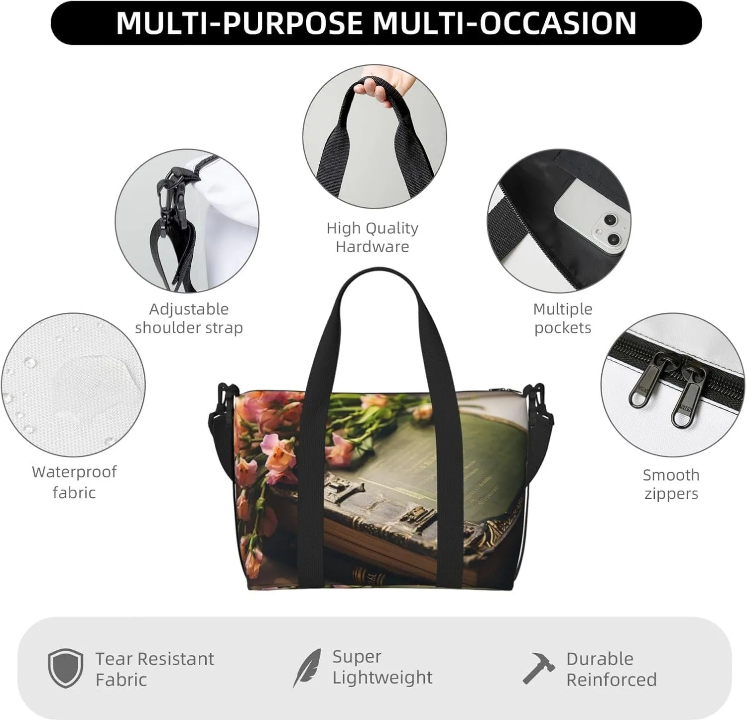 Gym Bag Old Book Duffel Bag for Men Women Travel Overnight Bag with Shoe Compartment Workout Bags