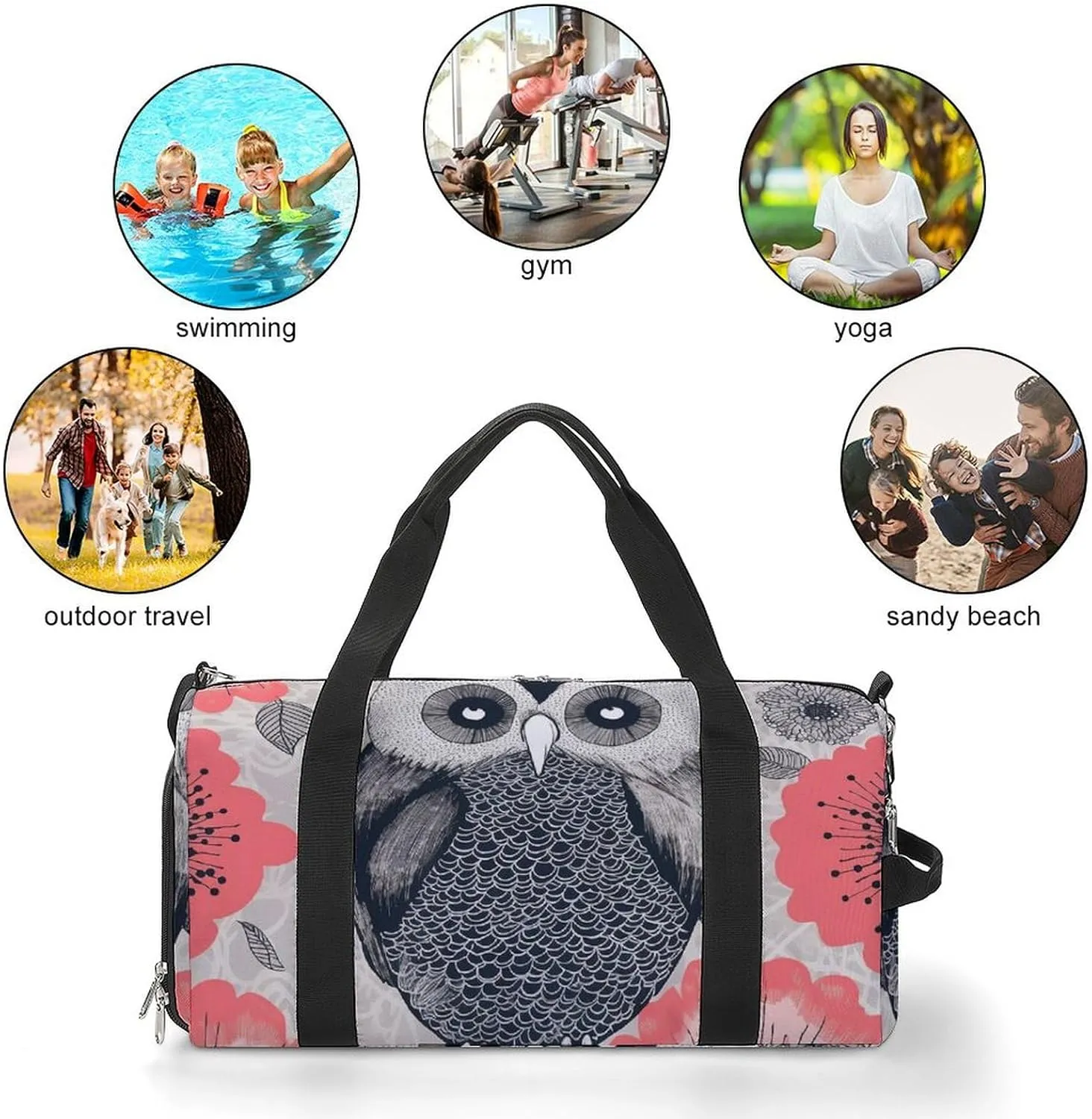 Gym Bag Owl Illustration Duffel Bag for Men Women Travel Overnight Bag with Shoe Compartment Workout Bags