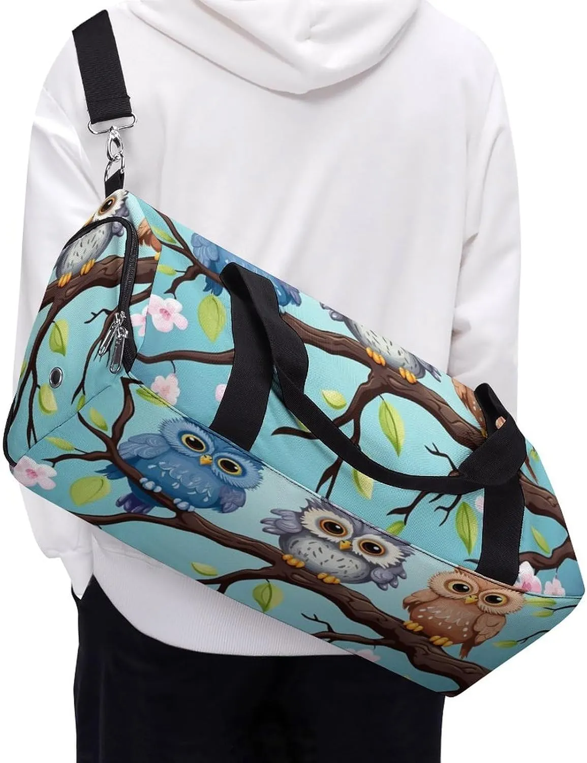 Gym Bag Owls On A Branch Duffel Bag for Men Women Overnight Bag with Shoe Compartment Workout Bags