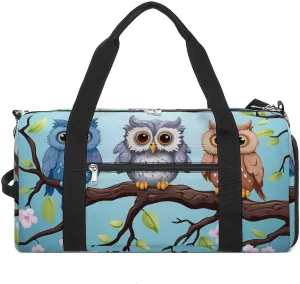 Gym Bag Owls On A Branch Duffel Bag for Men Women Overnight Bag with Shoe Compartment Workout Bags