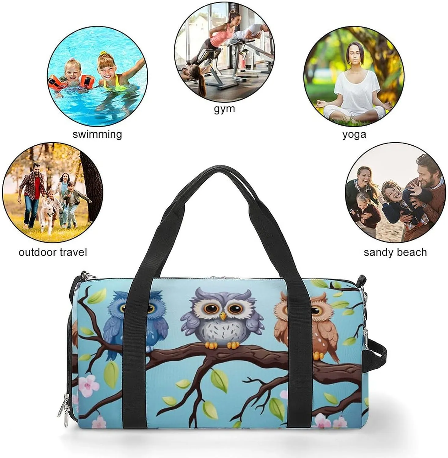 Gym Bag Owls On A Branch Duffel Bag for Men Women Overnight Bag with Shoe Compartment Workout Bags
