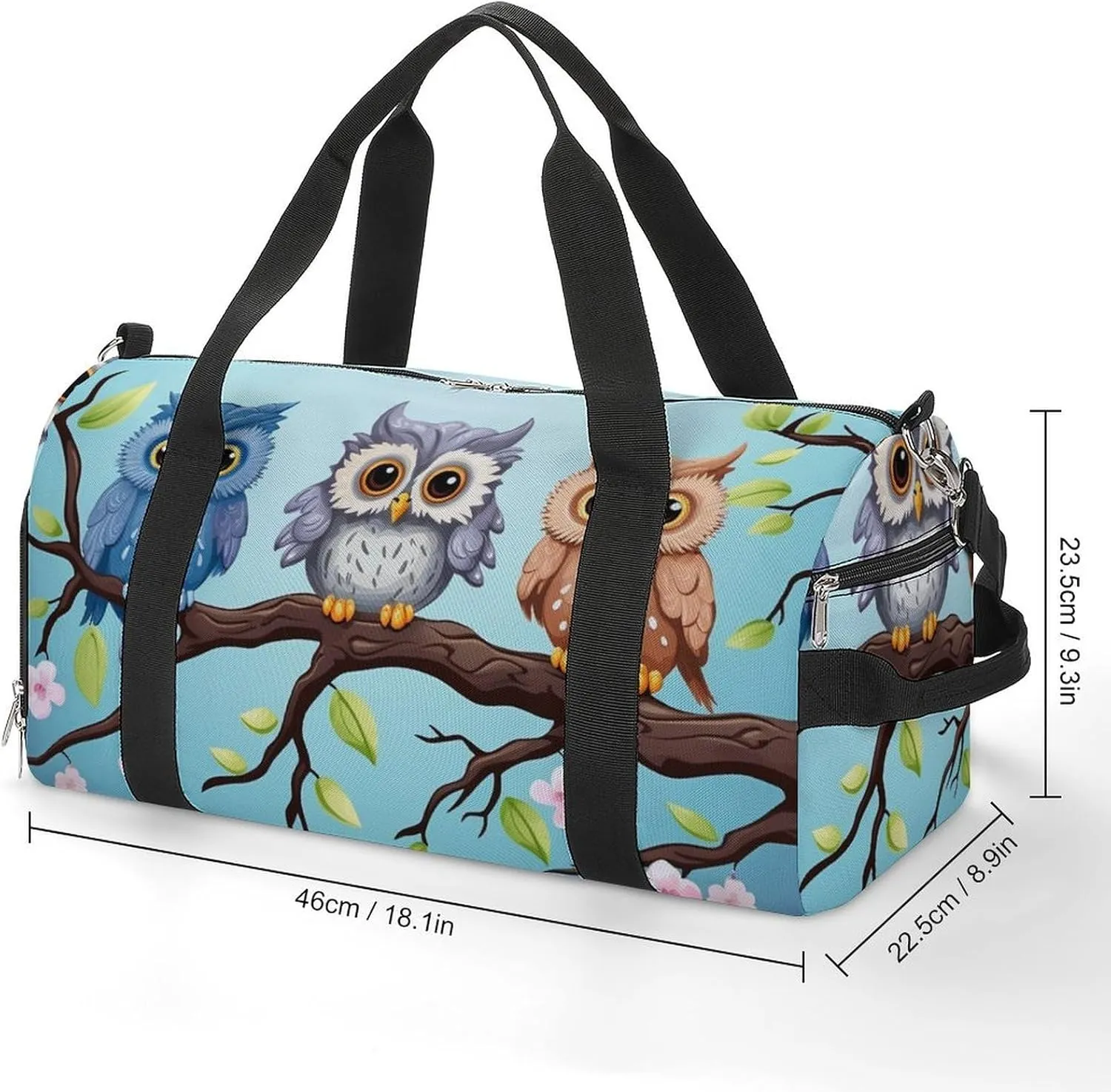 Gym Bag Owls On A Branch Duffel Bag for Men Women Overnight Bag with Shoe Compartment Workout Bags