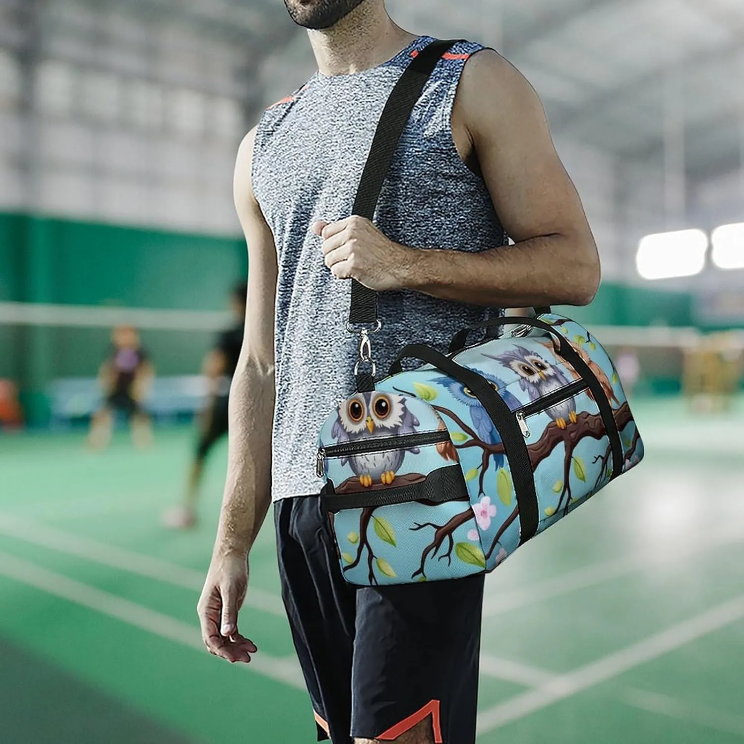 Gym Bag Owls On A Branch Duffel Bag for Men Women Overnight Bag with Shoe Compartment Workout Bags
