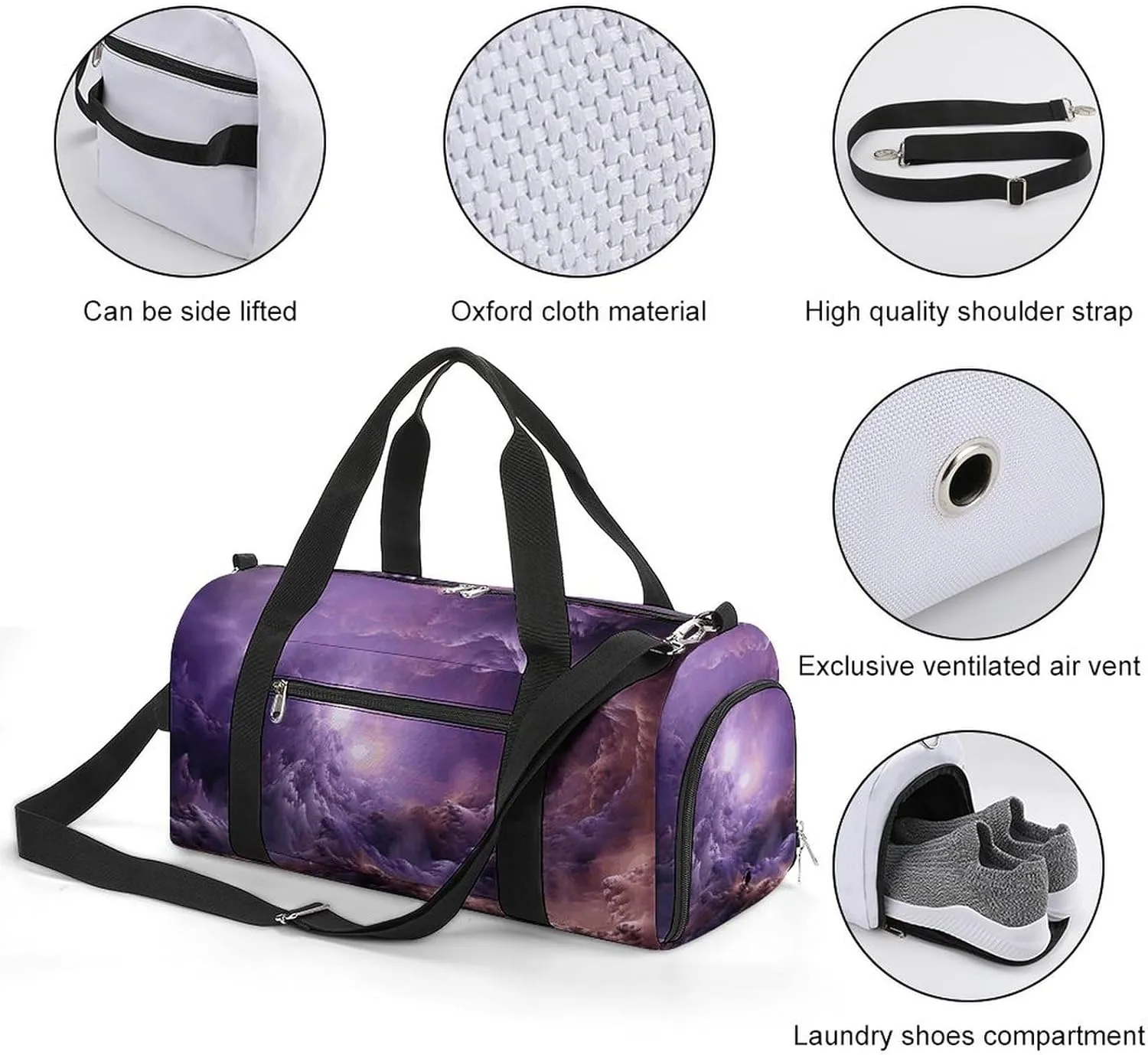 Gym Bag Purple Galaxy Duffel Bag for Men Women Travel Overnight Bag with Shoe Compartment Workout Bags
