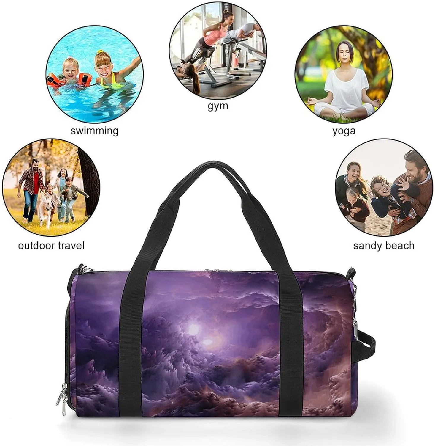 Gym Bag Purple Galaxy Duffel Bag for Men Women Travel Overnight Bag with Shoe Compartment Workout Bags
