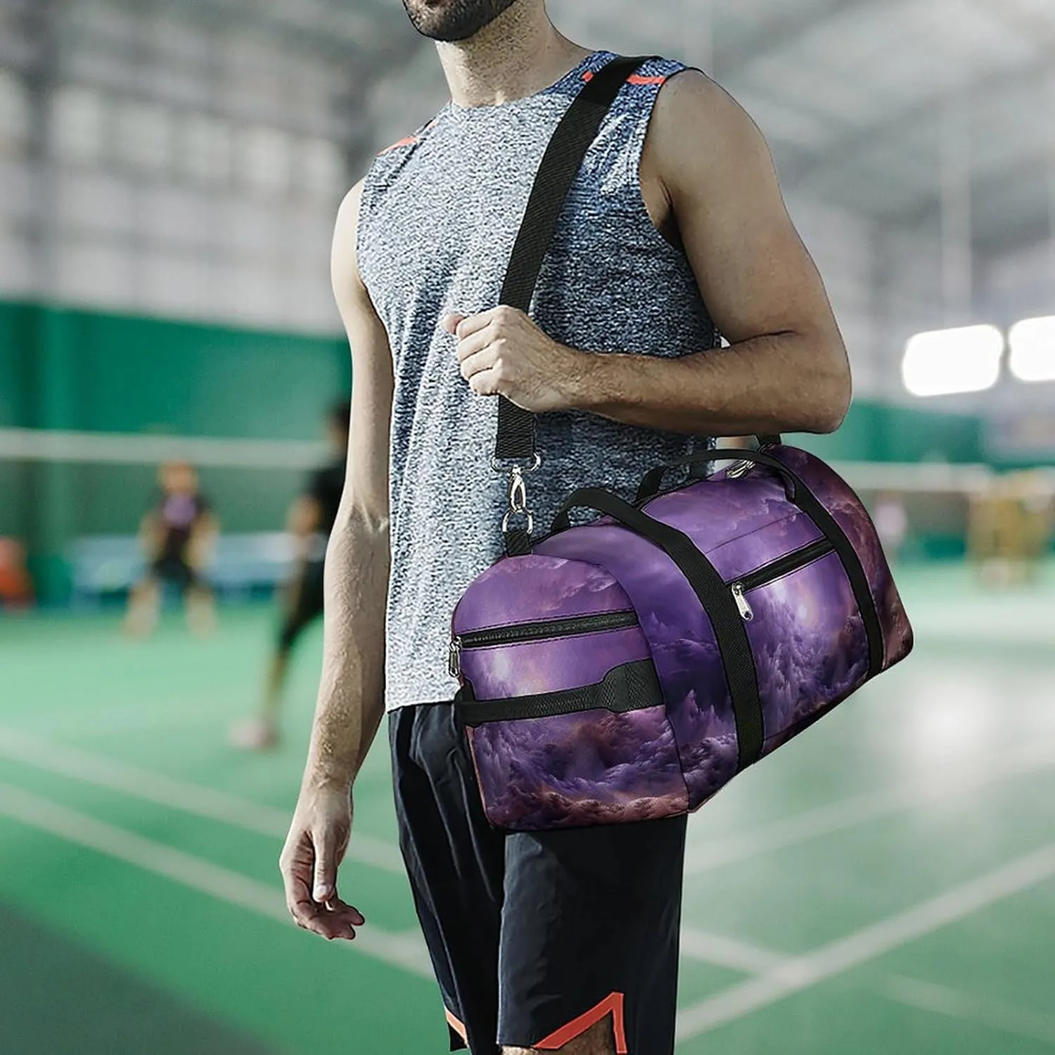 Gym Bag Purple Galaxy Duffel Bag for Men Women Travel Overnight Bag with Shoe Compartment Workout Bags