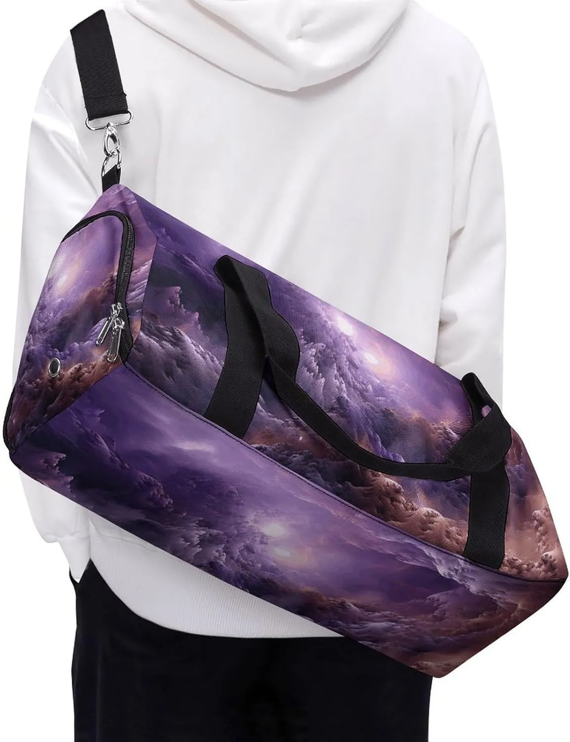Gym Bag Purple Galaxy Duffel Bag for Men Women Travel Overnight Bag with Shoe Compartment Workout Bags