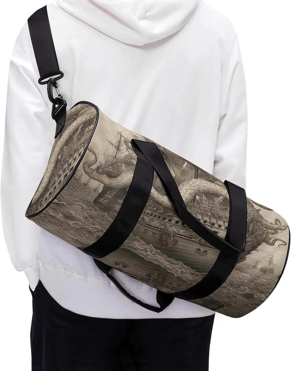 Gym Bag Sailing Pirate Octopus Duffel Bag for Men Women Overnight Bag with Shoe Compartment Workout Bags
