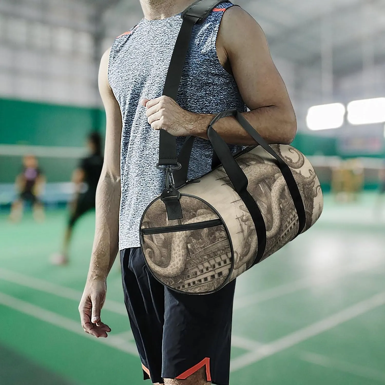 Gym Bag Sailing Pirate Octopus Duffel Bag for Men Women Overnight Bag with Shoe Compartment Workout Bags